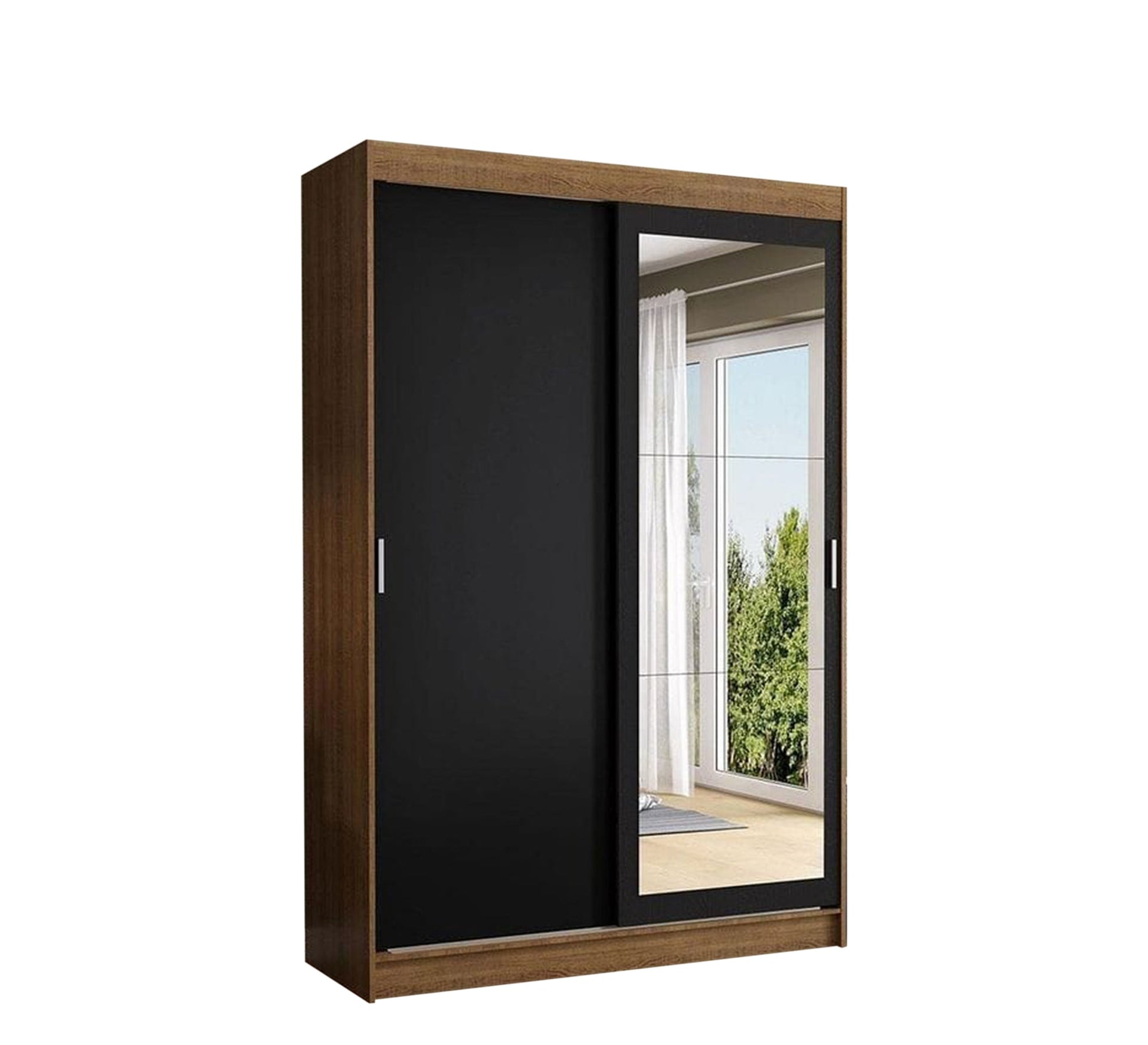 Double - door sliding wardrobe, black and beige - Vitrine Furniture - Furniture
