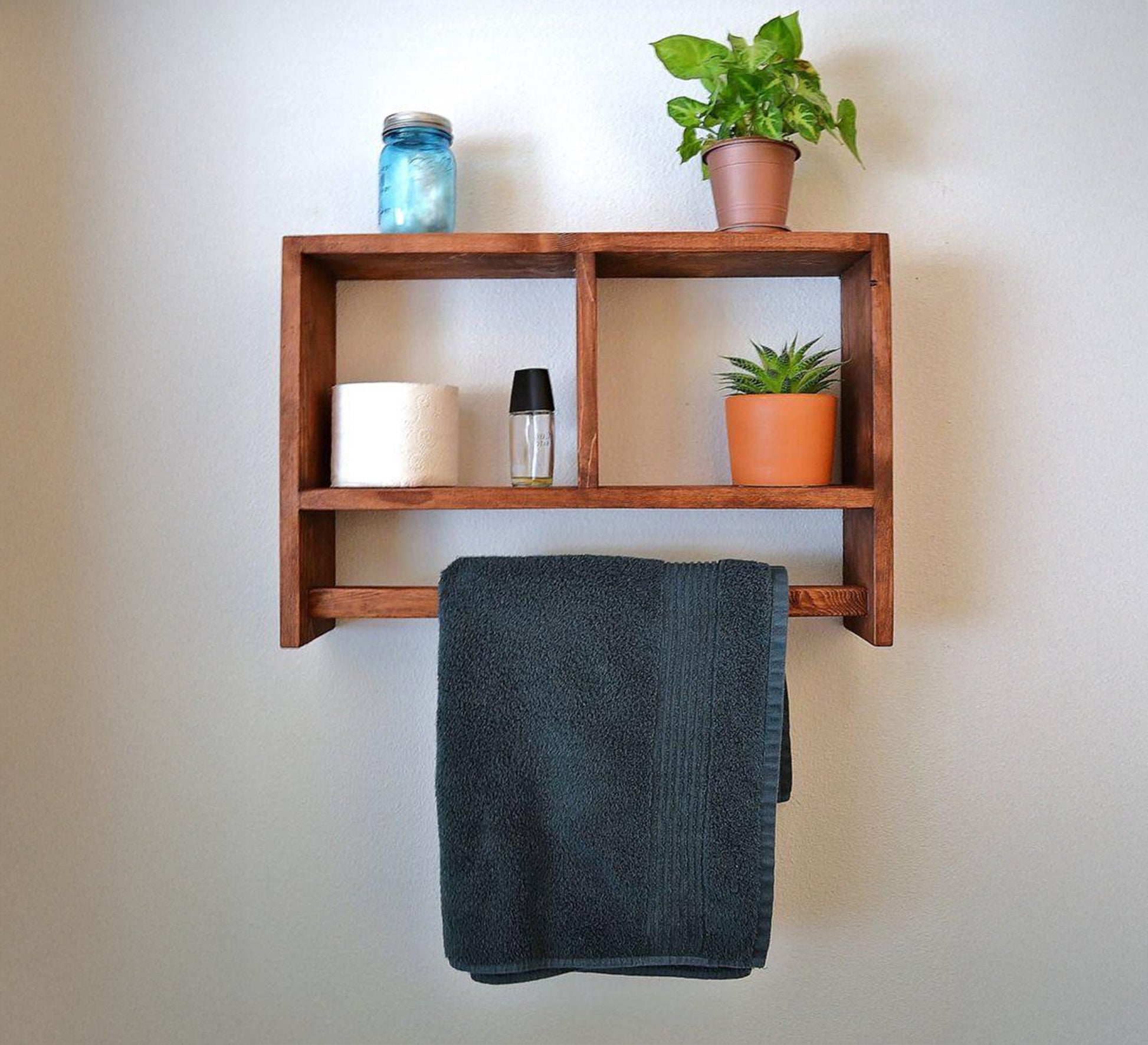 Double - shelf hanging decorative storage unit and towel holder - Vitrine Furniture - Furniture