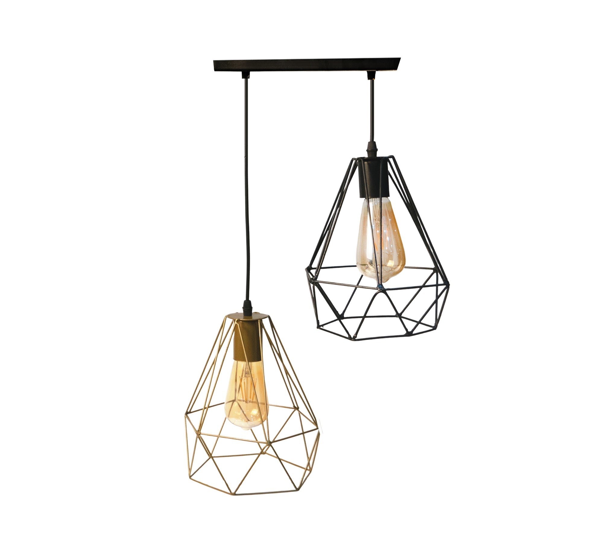 Double Track Ceiling Pendant Chandelier in Black and Gold Metal - Vitrine Furniture - Lighting
