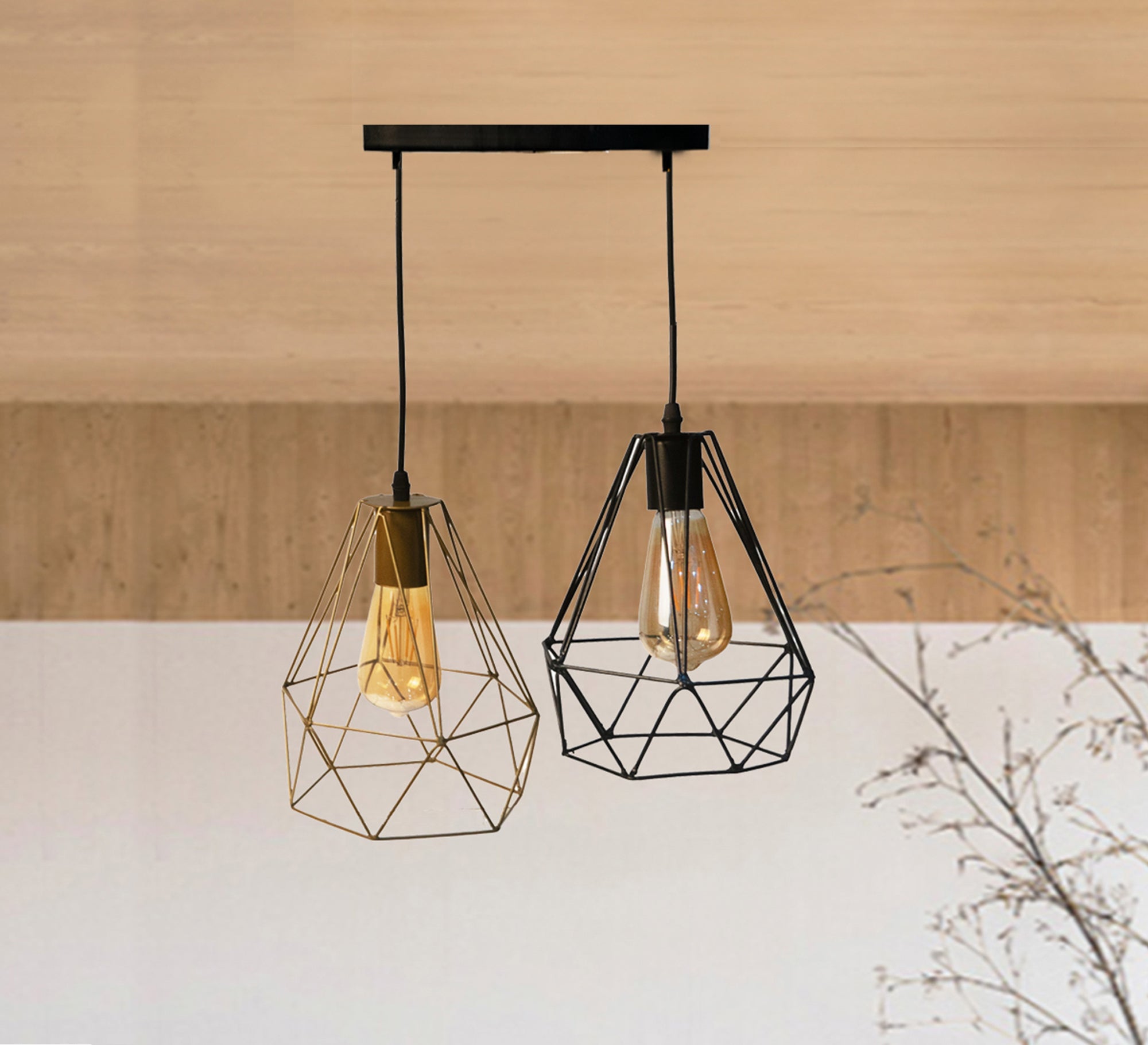 Double Track Ceiling Pendant Chandelier in Black and Gold Metal - Vitrine Furniture - Lighting