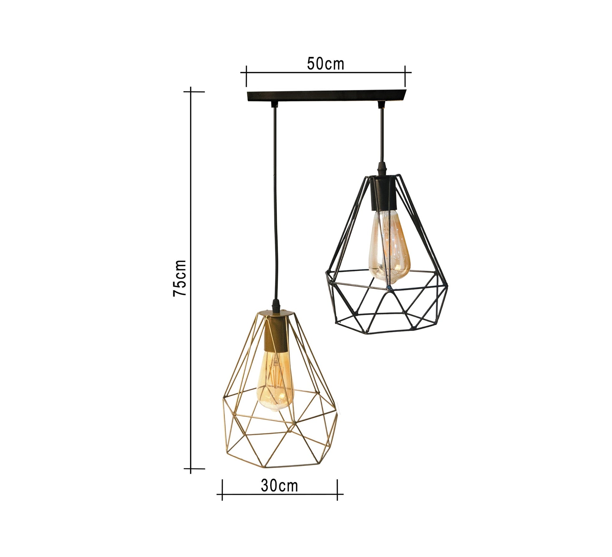 Double Track Ceiling Pendant Chandelier in Black and Gold Metal - Vitrine Furniture - Lighting