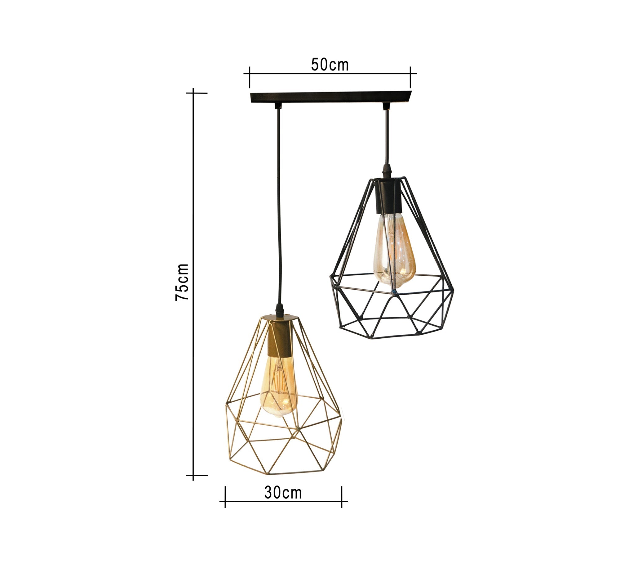 Double Track Ceiling Pendant Chandelier in Black and Gold Metal - Vitrine Furniture - Lighting