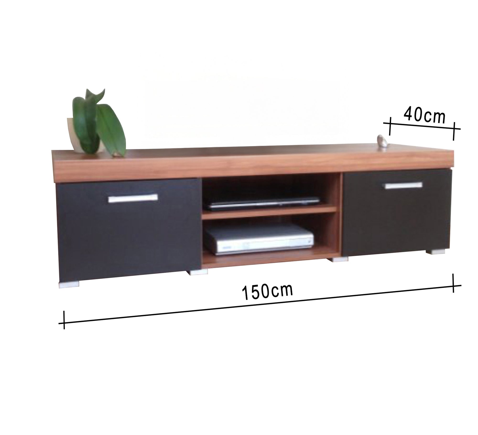 Dual Storage Black & Brown Wooden TV Table - Vitrine Furniture - Furniture