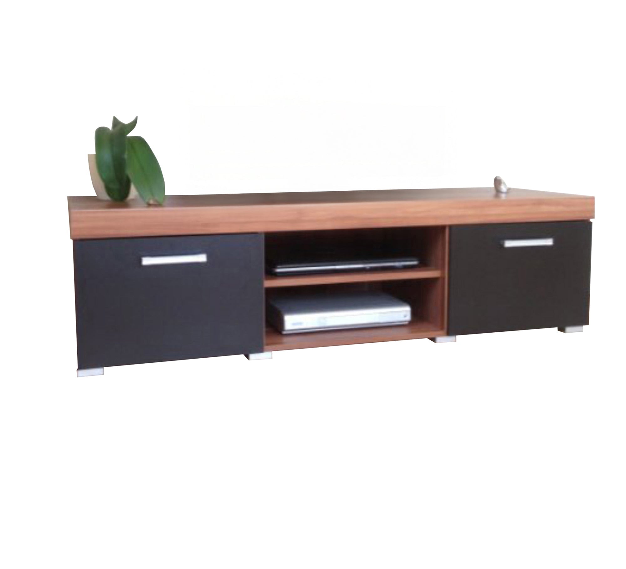 Dual Storage Black & Brown Wooden TV Table - Vitrine Furniture - Furniture
