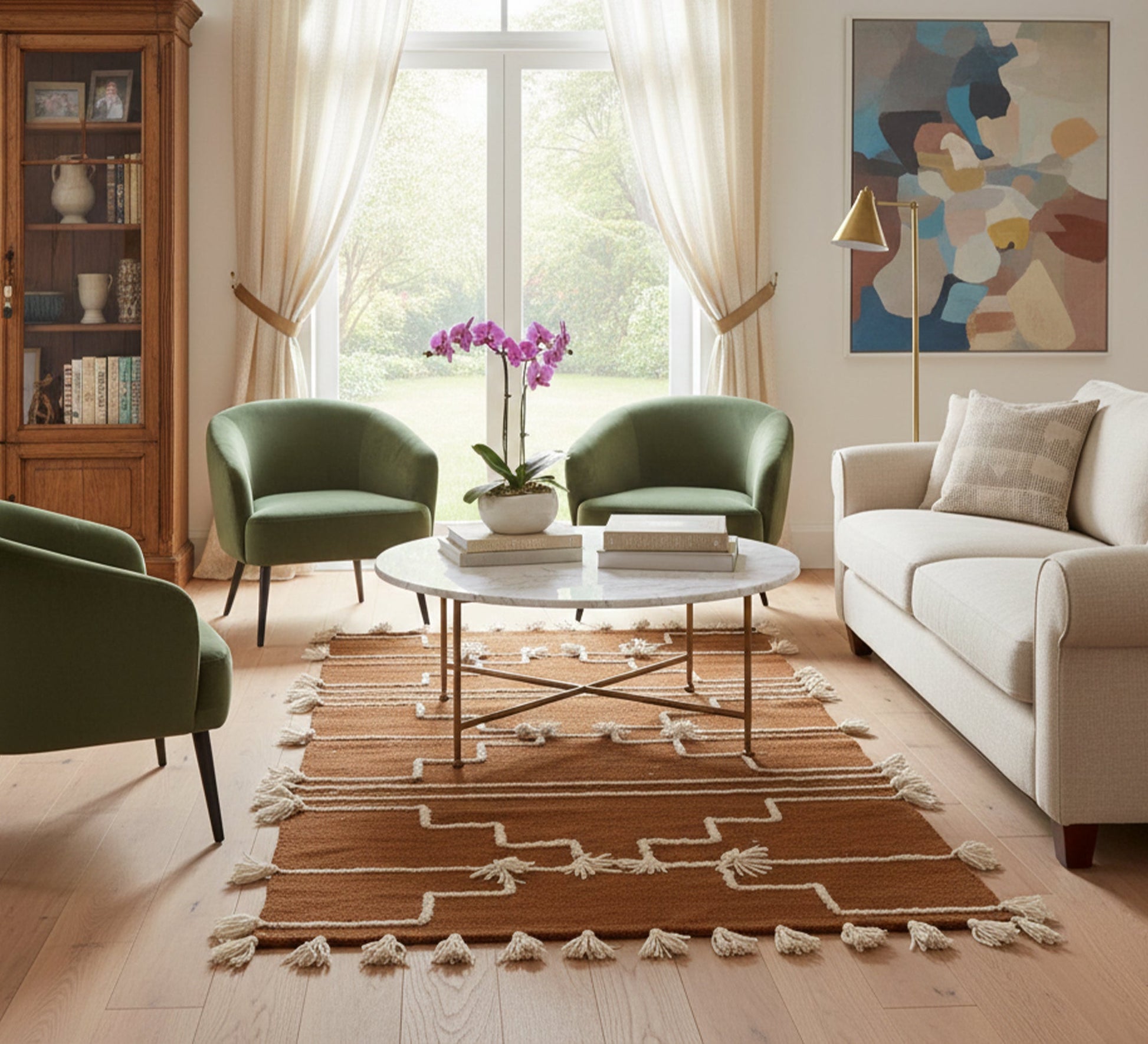 Earthy brown rug with white zigzag stripes - Vitrine Furniture - Accessories