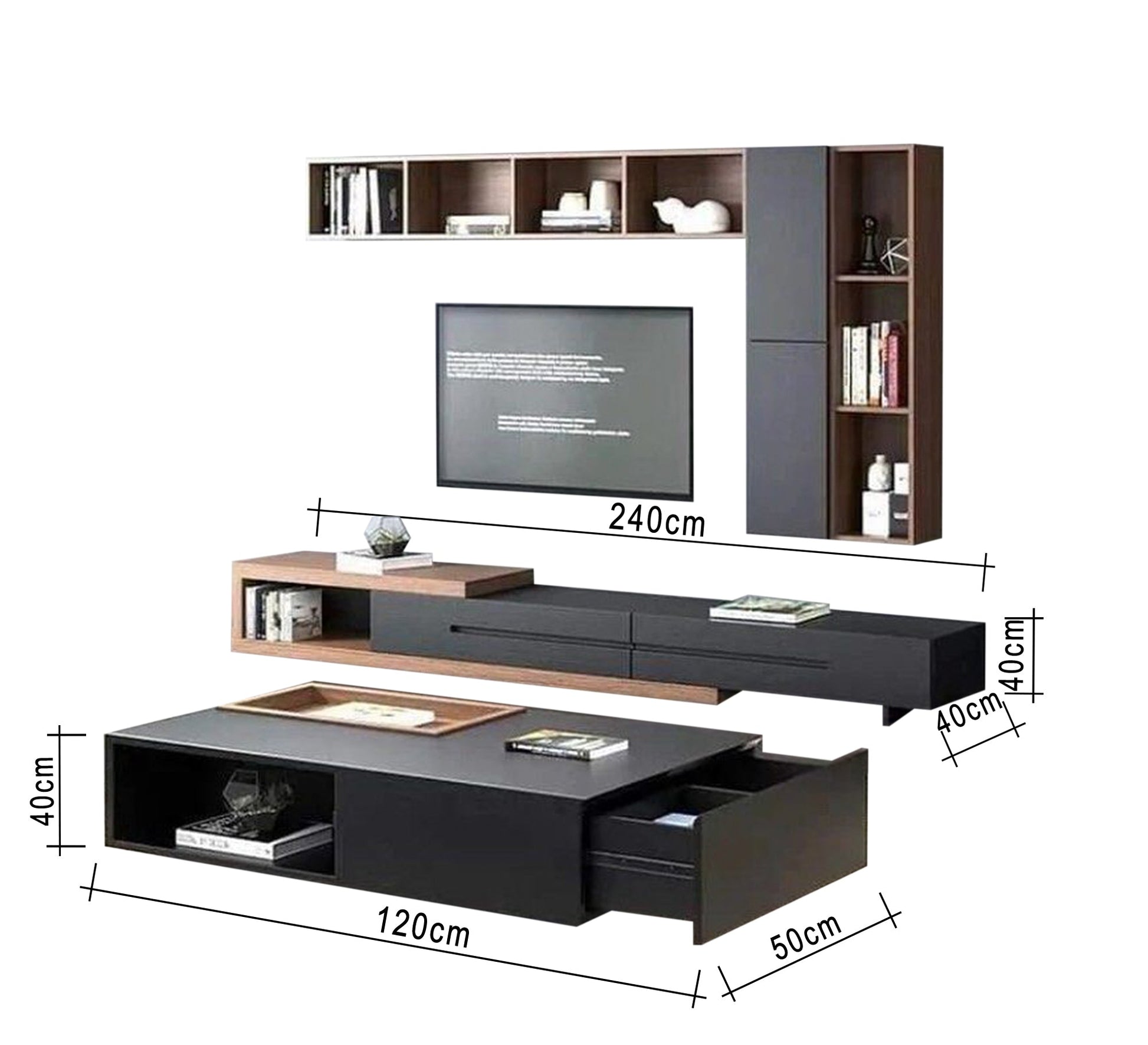 Elegance Black TV Unit: Sleek Design with Upper Shelves - Vitrine Furniture - Furniture