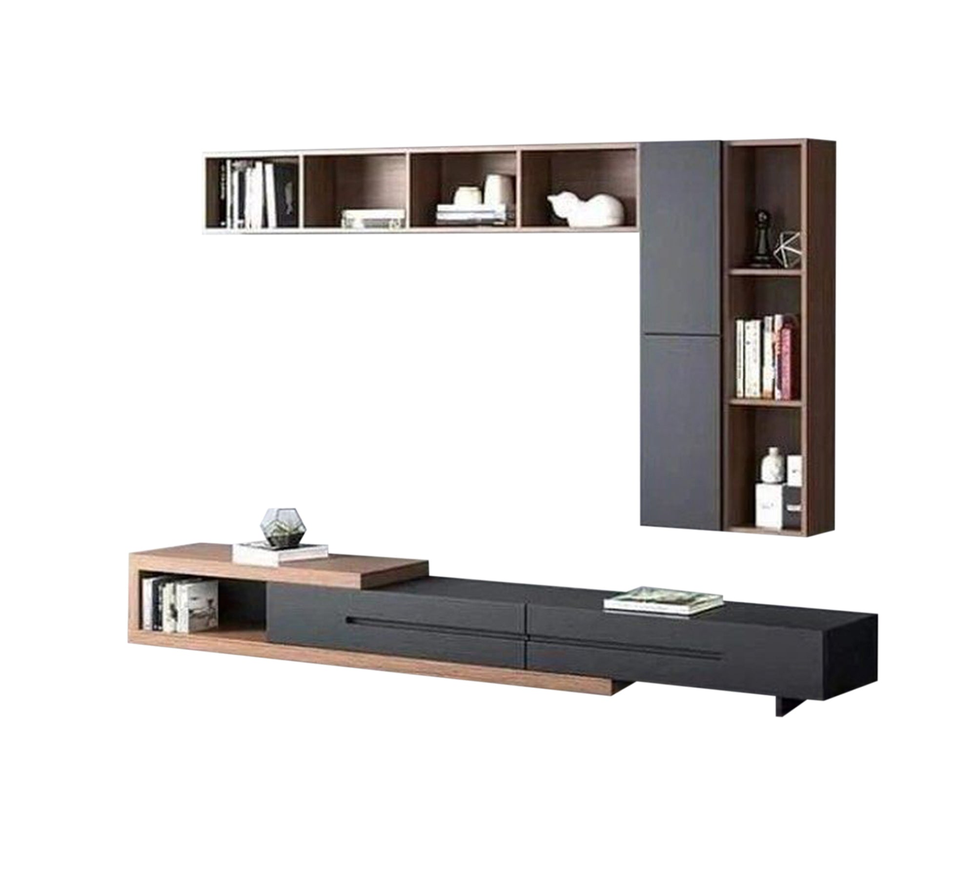 Elegance Black TV Unit: Sleek Design with Upper Shelves - Vitrine Furniture - Furniture