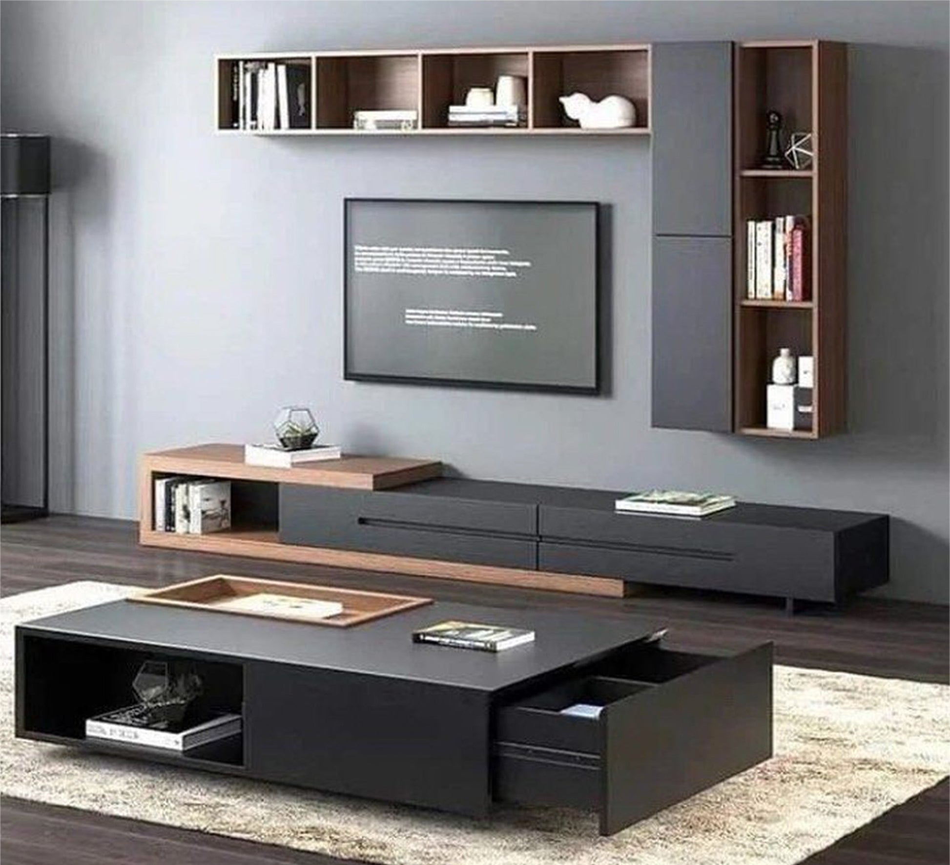 Elegance Black TV Unit: Sleek Design with Upper Shelves - Vitrine Furniture - Furniture