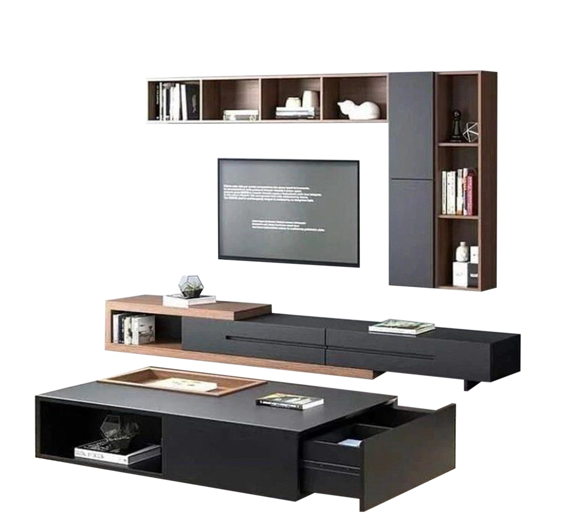 Elegance Black TV Unit: Sleek Design with Upper Shelves - Vitrine Furniture - Furniture