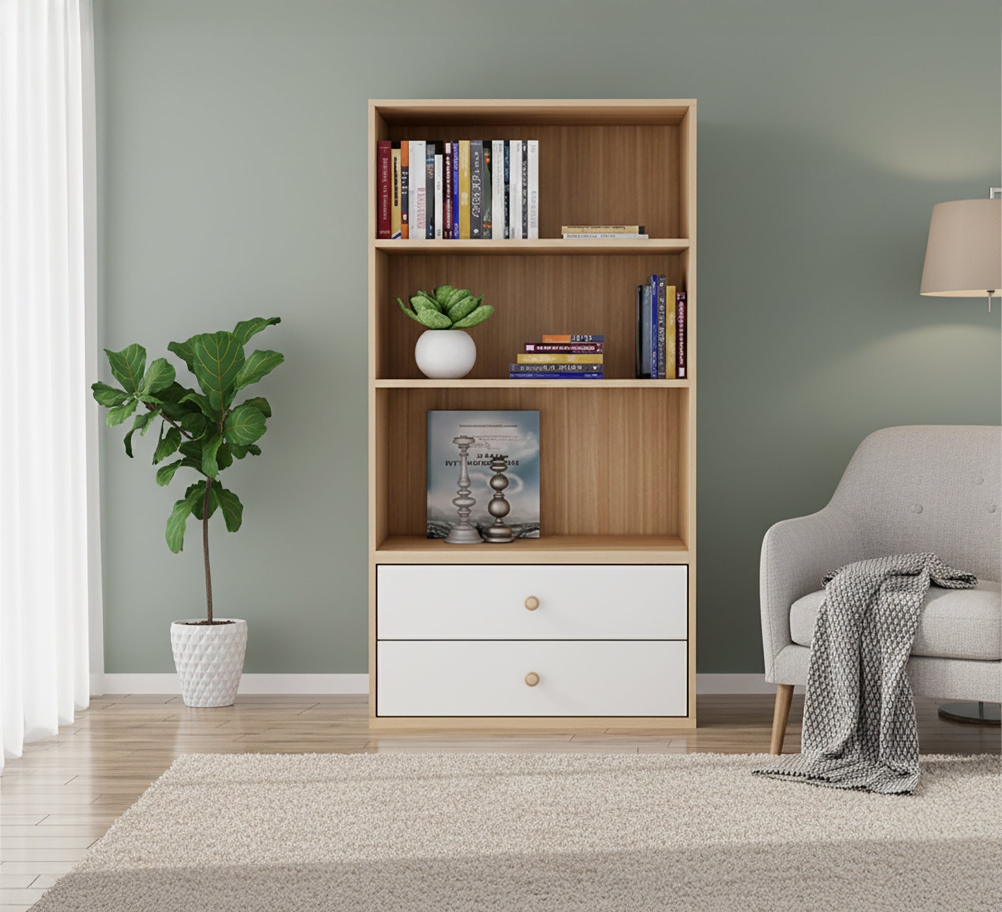 Elegance Décor: Beige Dresser with Chic White Drawers - Vitrine Furniture - Furniture