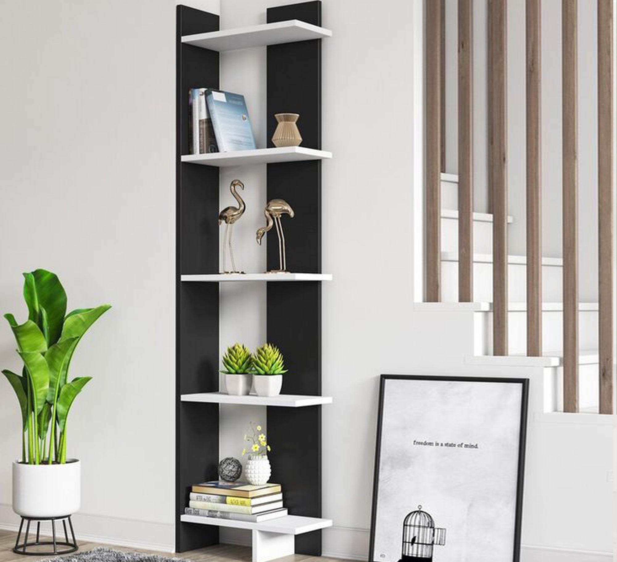 Elegance Decor: Black & White Corner Shelf Accent - Vitrine Furniture - Furniture