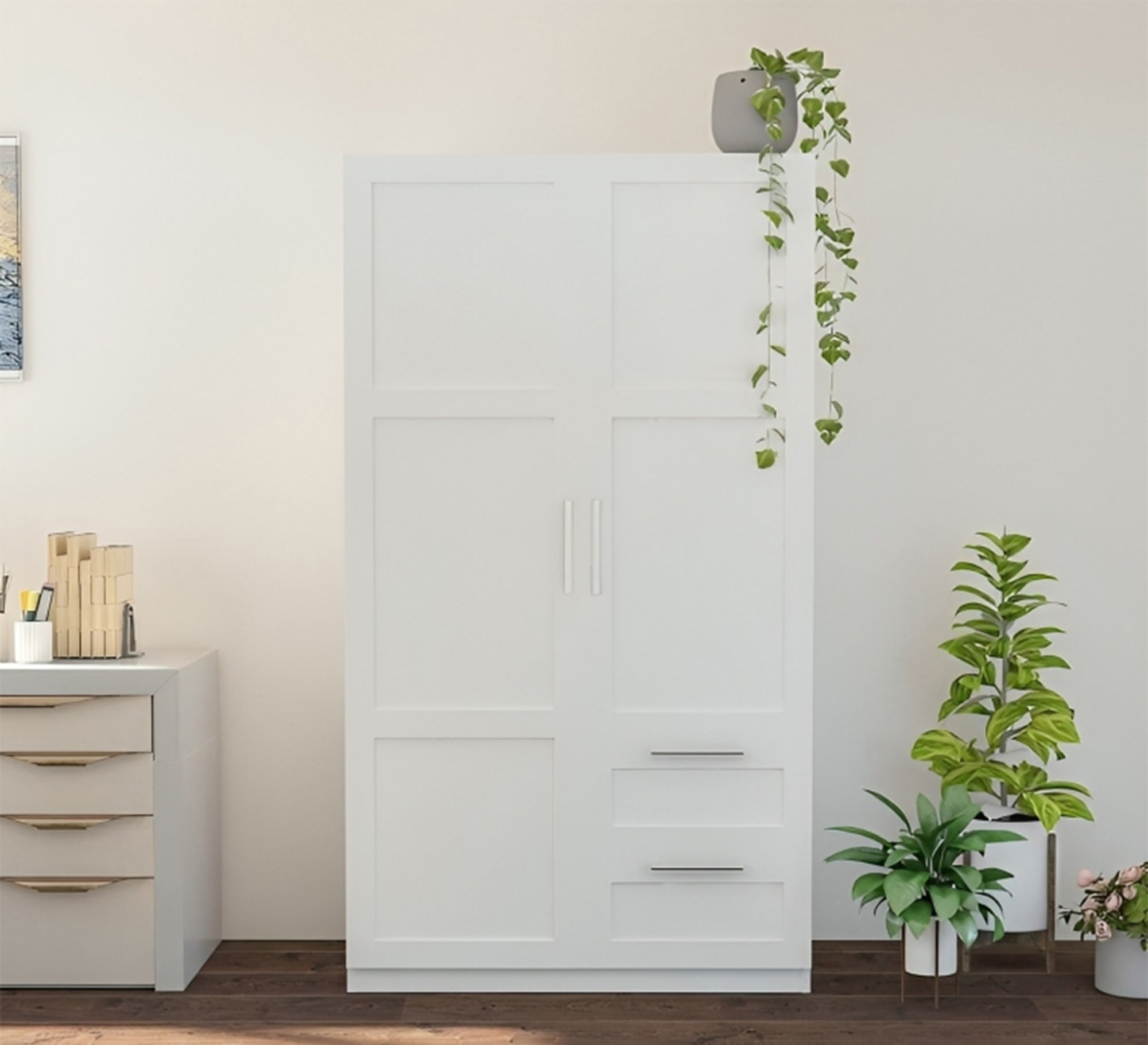 Elegance Home with White Cupboard and Sleek Ruled Handles - Vitrine Furniture - Furniture