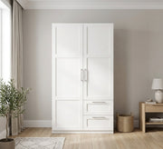 Elegance Home with White Cupboard and Sleek Ruled Handles - Vitrine Furniture - Wardrobes