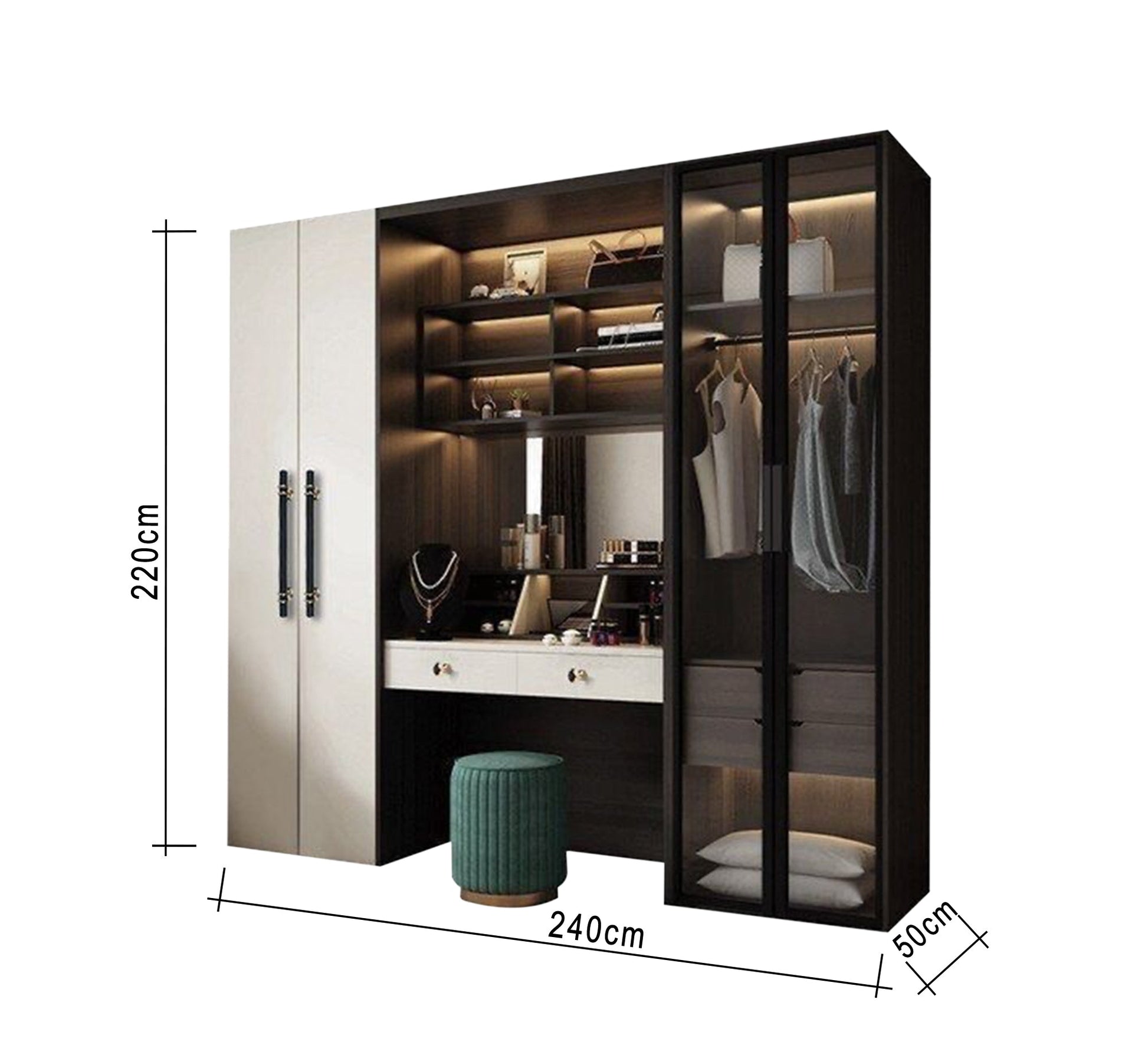 wardrobe design with dressing table price Wooden White Wardrobe & Dressing Table Set, 2-Door Armoire Closet with Hanging Rod, Vanity Desk with Makeup Mirror & Drawers - Overstock