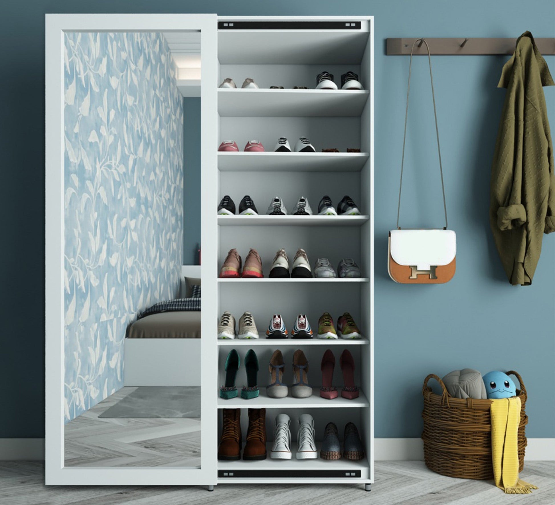 Elegance Shoe Cabinet: Sleek Storage with Mirror Window - Vitrine Furniture - Furniture