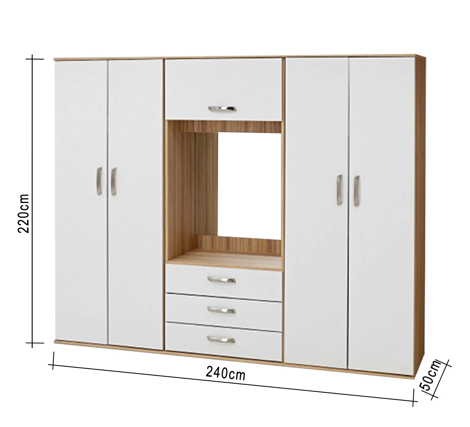 Elegance Wardrobe: 4 - Door Storage With Central White Dresser - Vitrine Furniture - Furniture