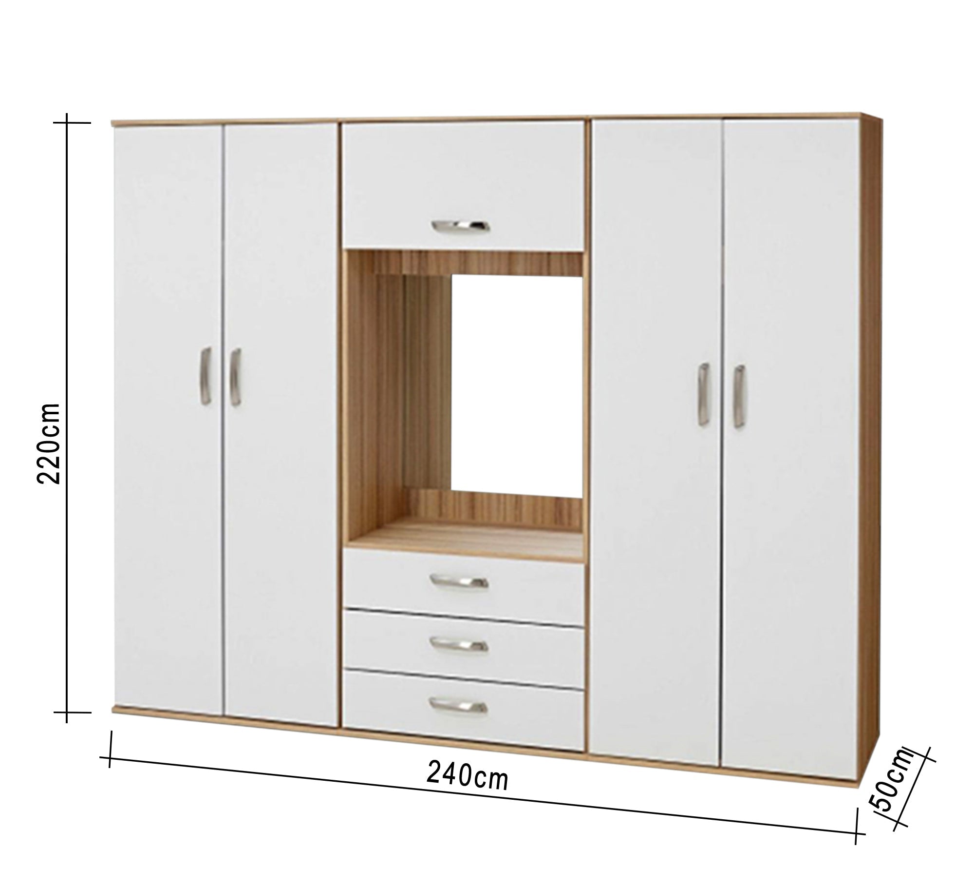 Elegance Wardrobe: 4 - Door Storage With Central White Dresser - Vitrine Furniture - Furniture