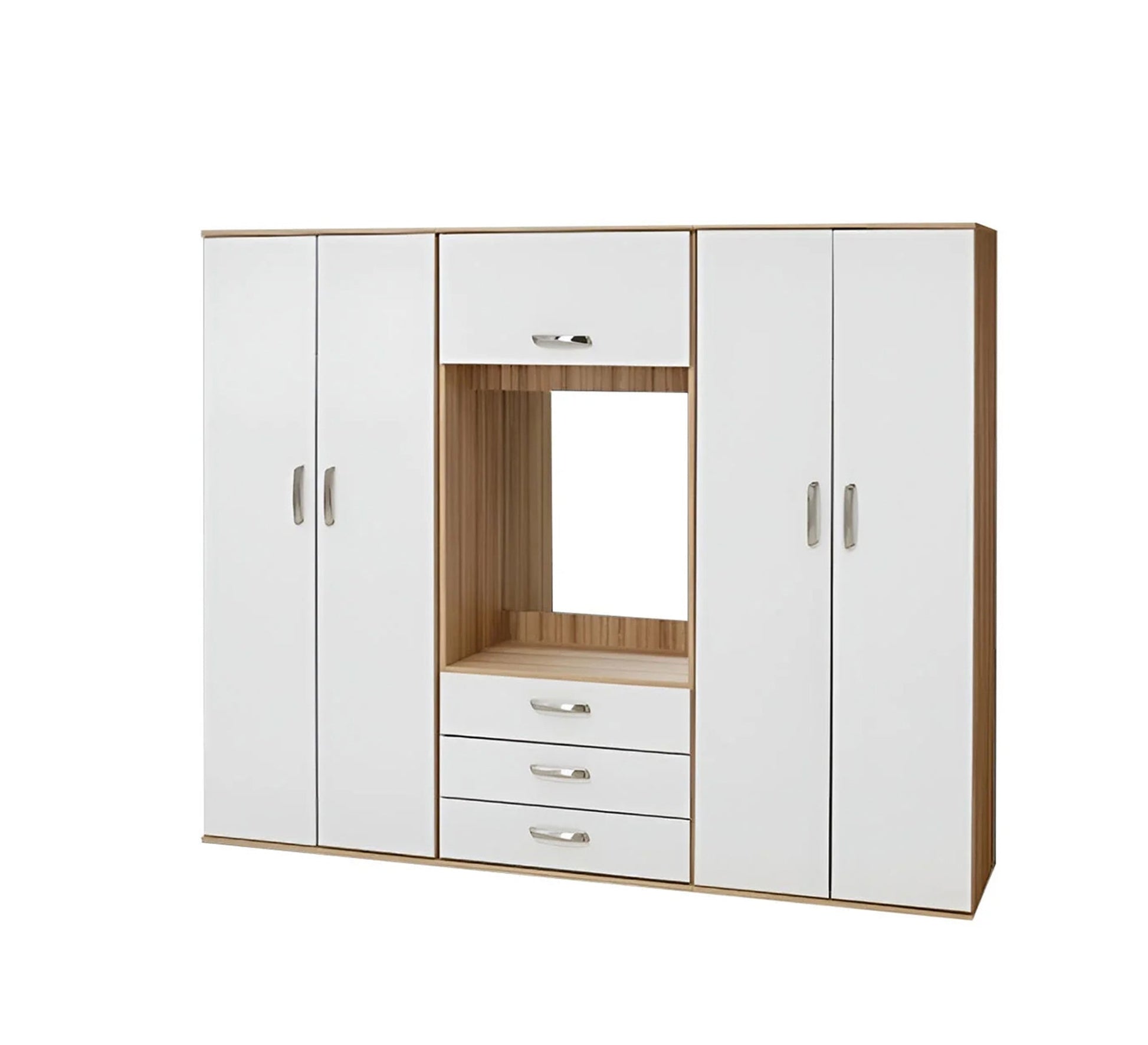 Elegance Wardrobe: 4 - Door Storage With Central White Dresser - Vitrine Furniture - Furniture