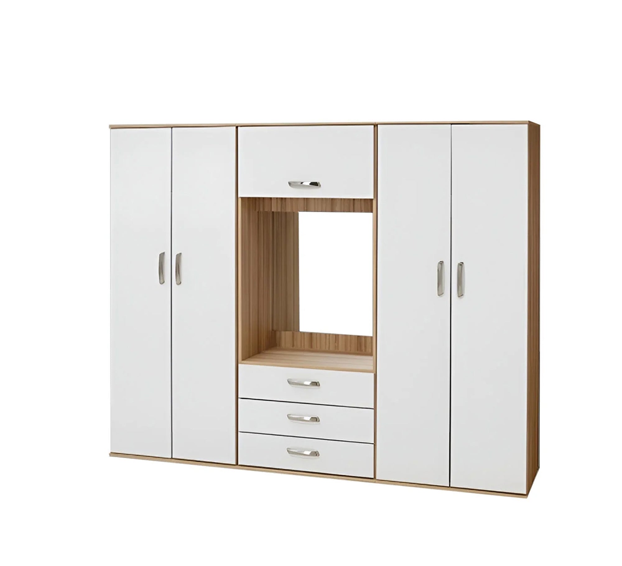 Elegance Wardrobe: 4 - Door Storage With Central White Dresser - Vitrine Furniture - Furniture