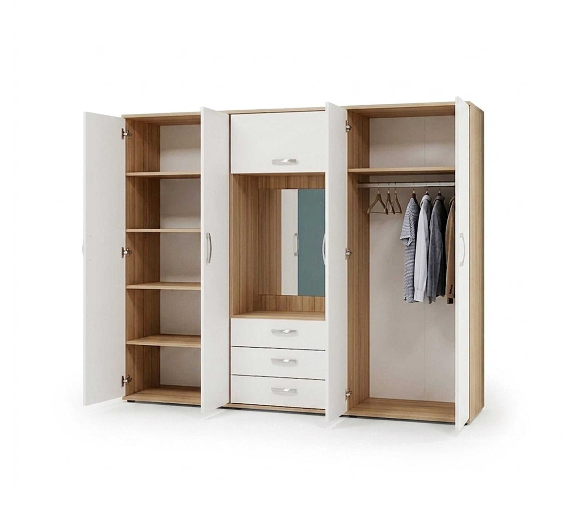 Elegance Wardrobe: 4 - Door Storage With Central White Dresser - Vitrine Furniture - Wardrobes