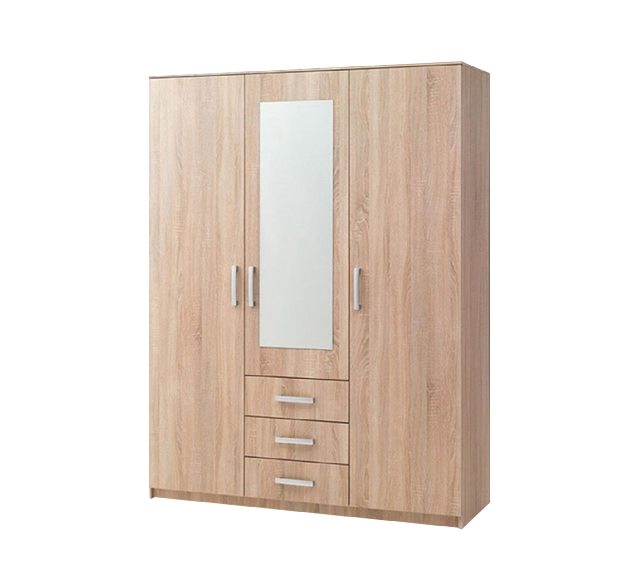 Elegance Wardrobe: Beige, 3 - Door, Mirror, 3 Drawers - Vitrine Furniture - Furniture