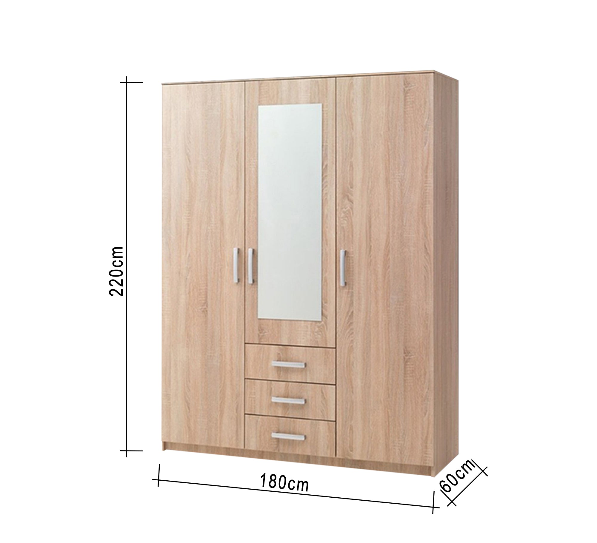 Elegance Wardrobe: Beige, 3 - Door, Mirror, 3 Drawers - Vitrine Furniture - Furniture