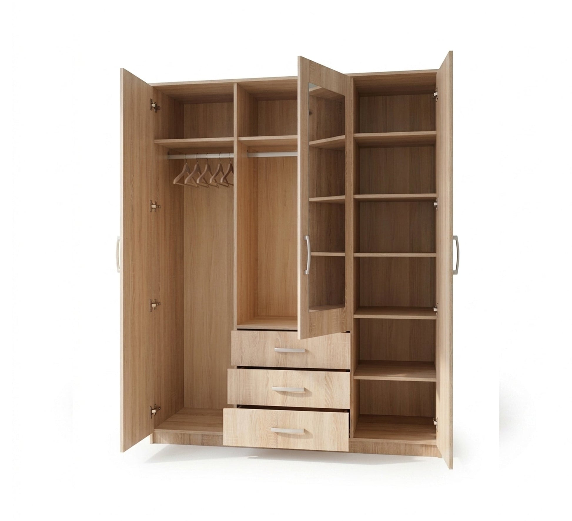 Elegance Wardrobe: Beige, 3 - Door, Mirror, 3 Drawers - Vitrine Furniture - Wardrobes