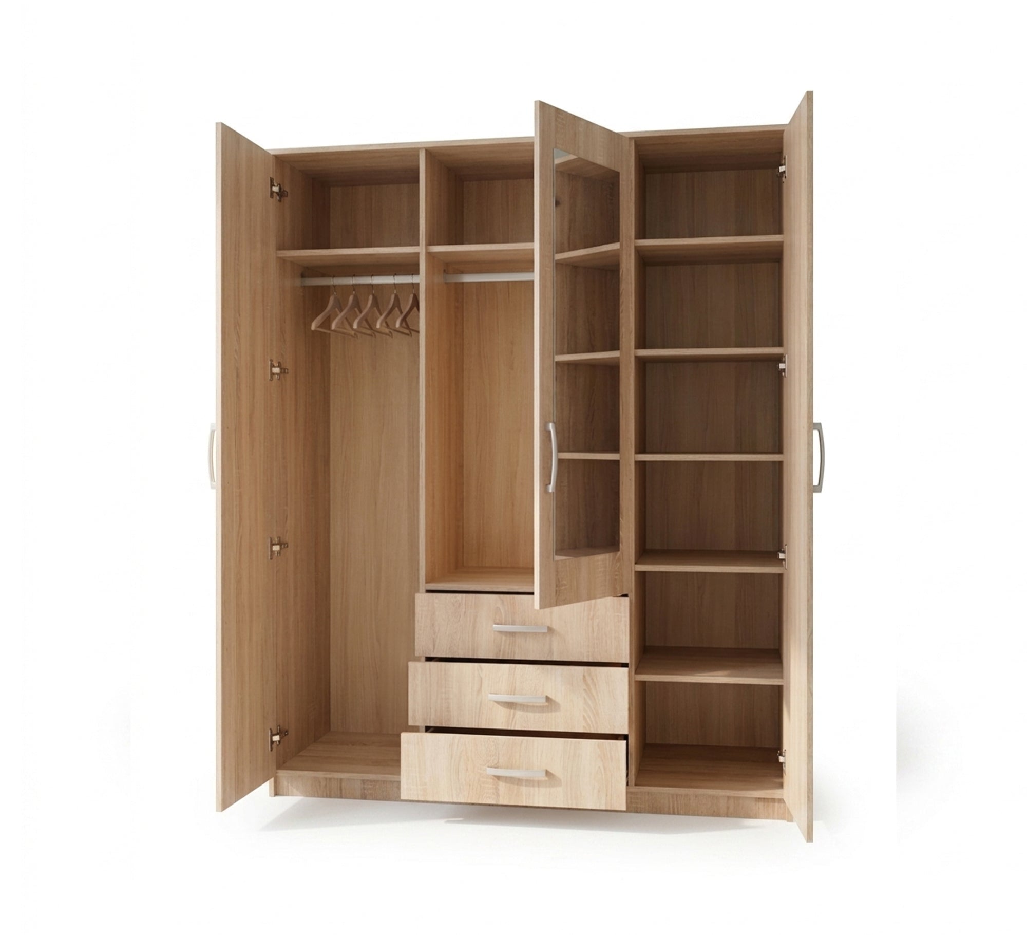 Elegance Wardrobe: Beige, 3 - Door, Mirror, 3 Drawers - Vitrine Furniture - Wardrobes
