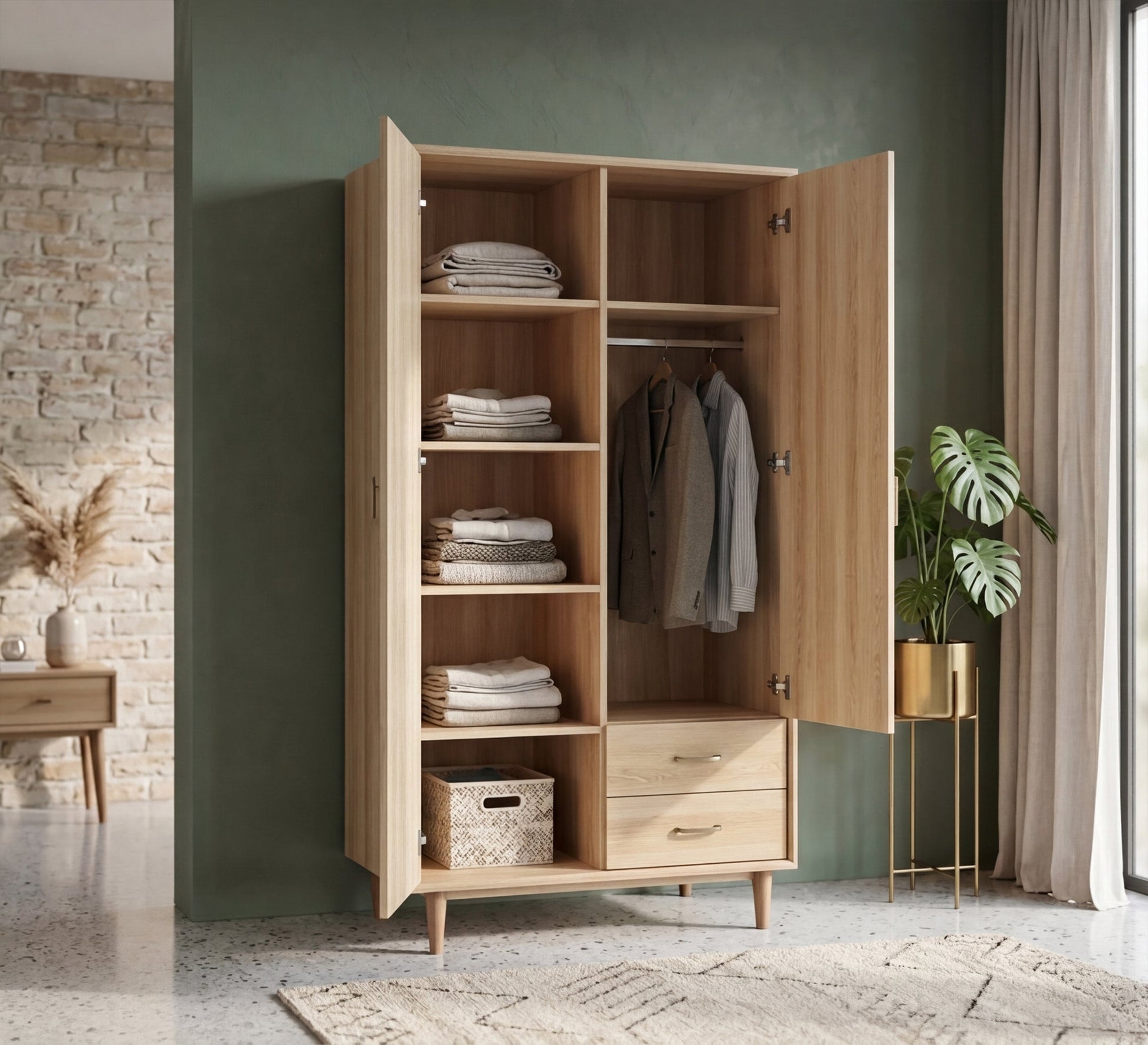 Elegance Wardrobe with Beige, High Legs, Modern Design - Vitrine Furniture - Wardrobes