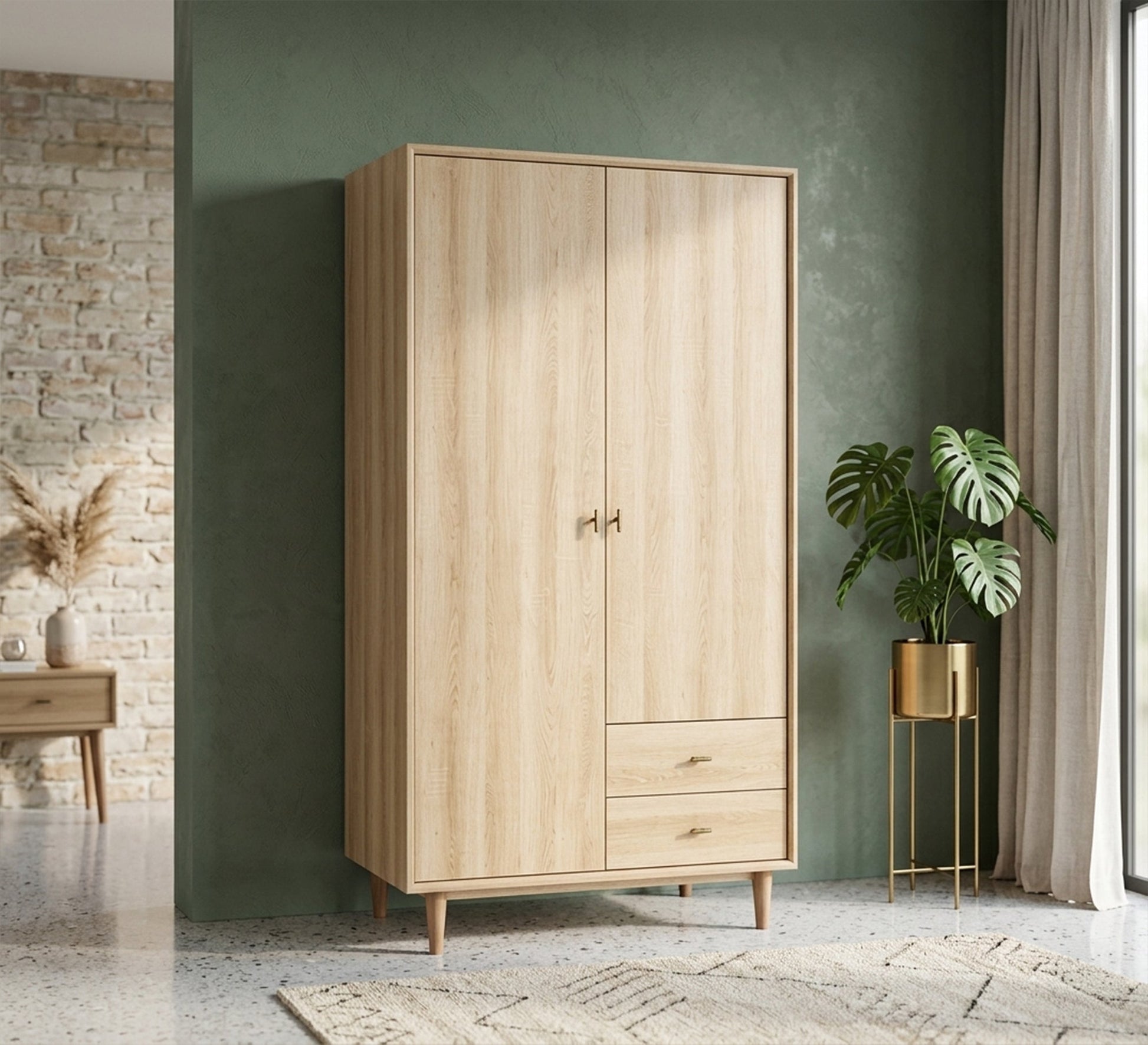 Elegance Wardrobe with Beige, High Legs, Modern Design - Vitrine Furniture - Wardrobes