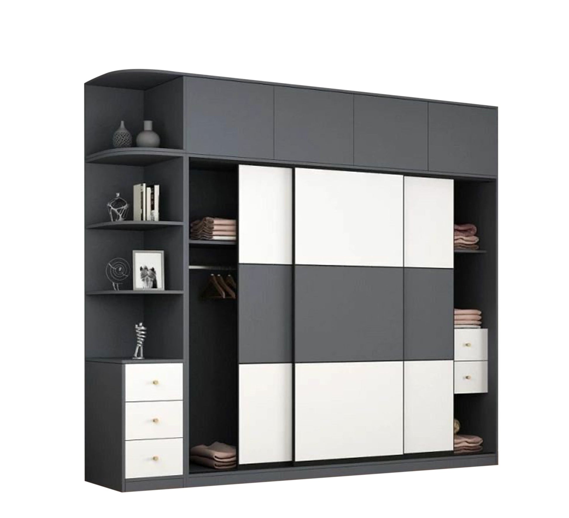 Elegance Wardrobe with Large, Dark Gray & White Storage Solution - Vitrine Furniture - Furniture