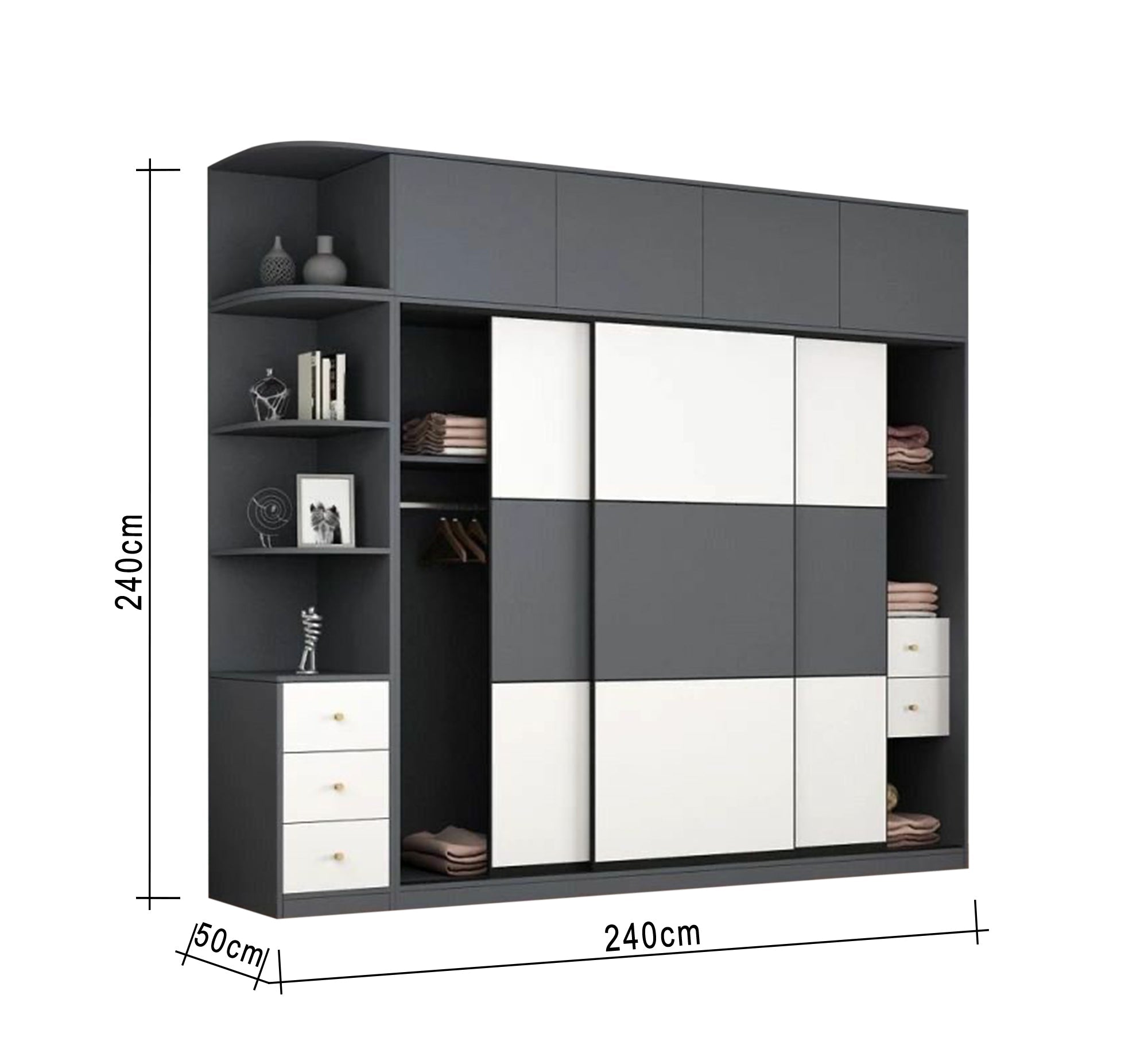 Elegance Wardrobe with Large, Dark Gray & White Storage Solution - Vitrine Furniture - Furniture