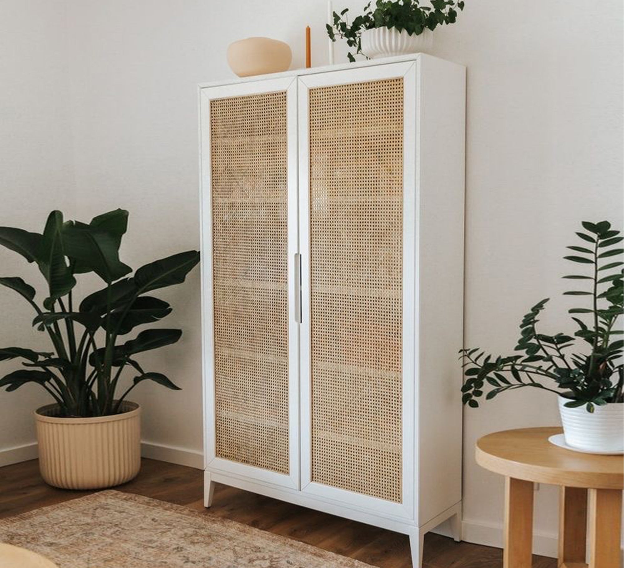 Elegance Wardrobe with White Hinged Storage with Mesh Doors - Vitrine Furniture - Furniture