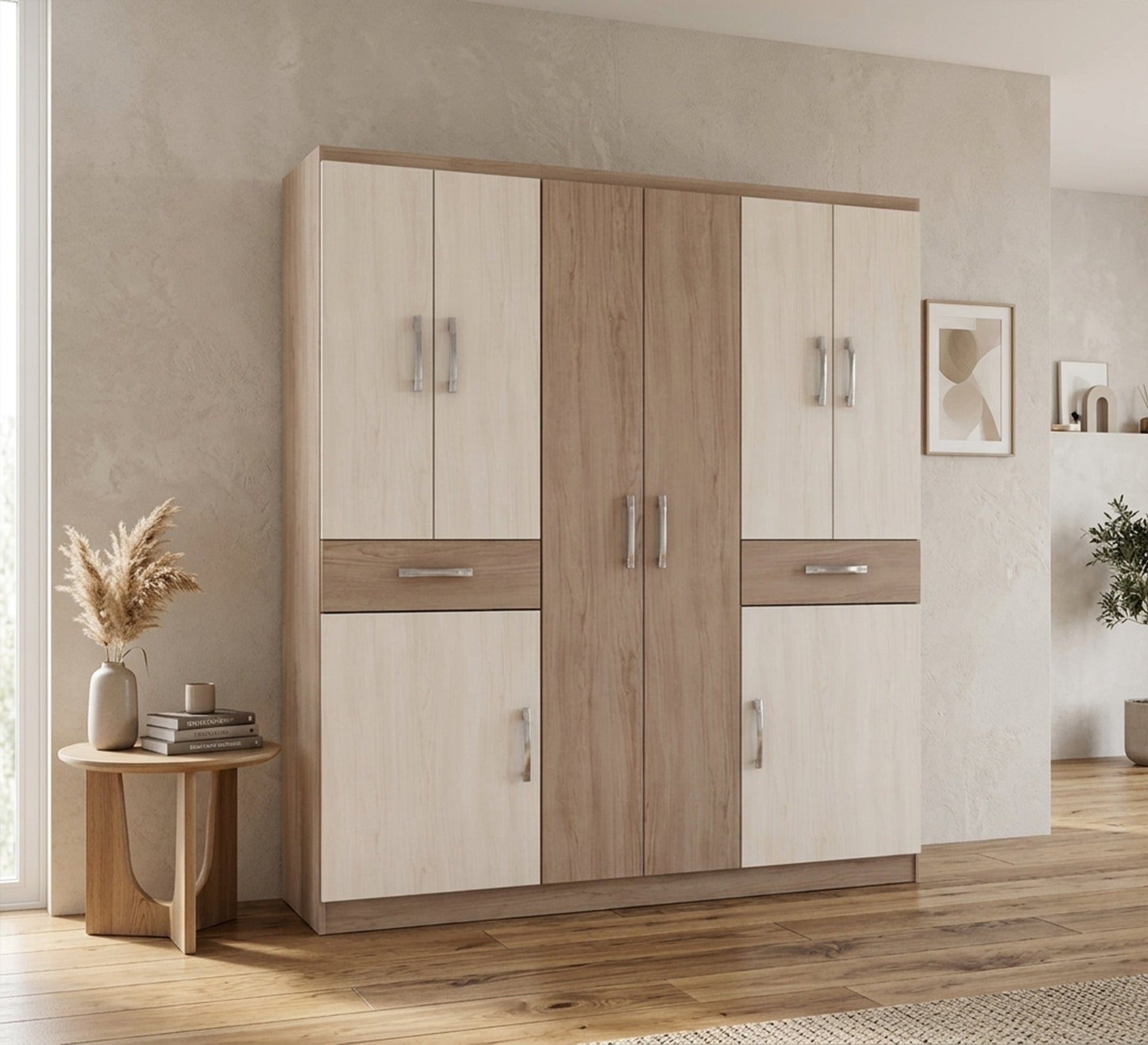 Elegance Wardrobes with Large Beige & Brown Wooden Classic - Vitrine Furniture - Wardrobes
