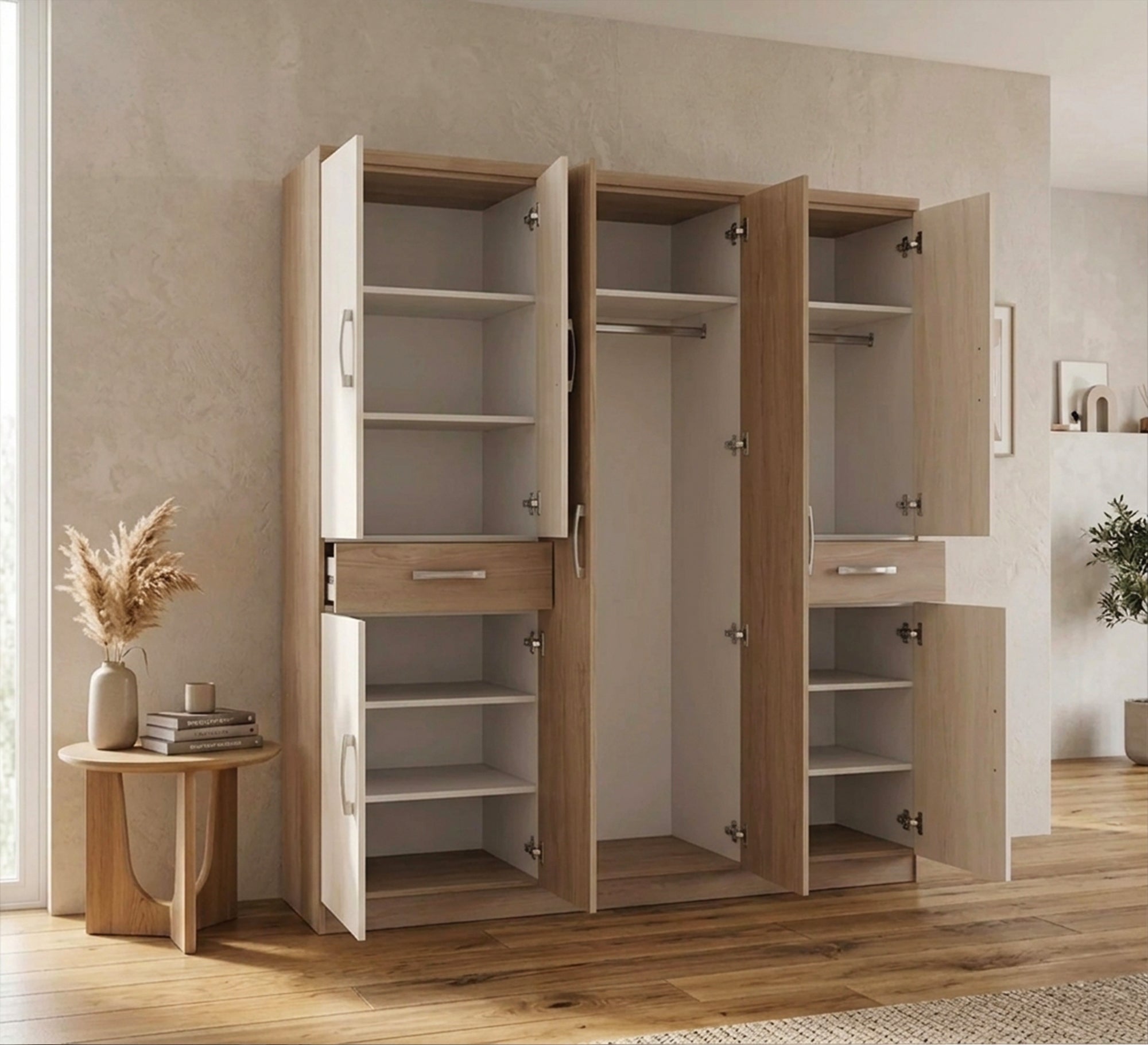 Elegance Wardrobes with Large Beige & Brown Wooden Classic - Vitrine Furniture - Wardrobes