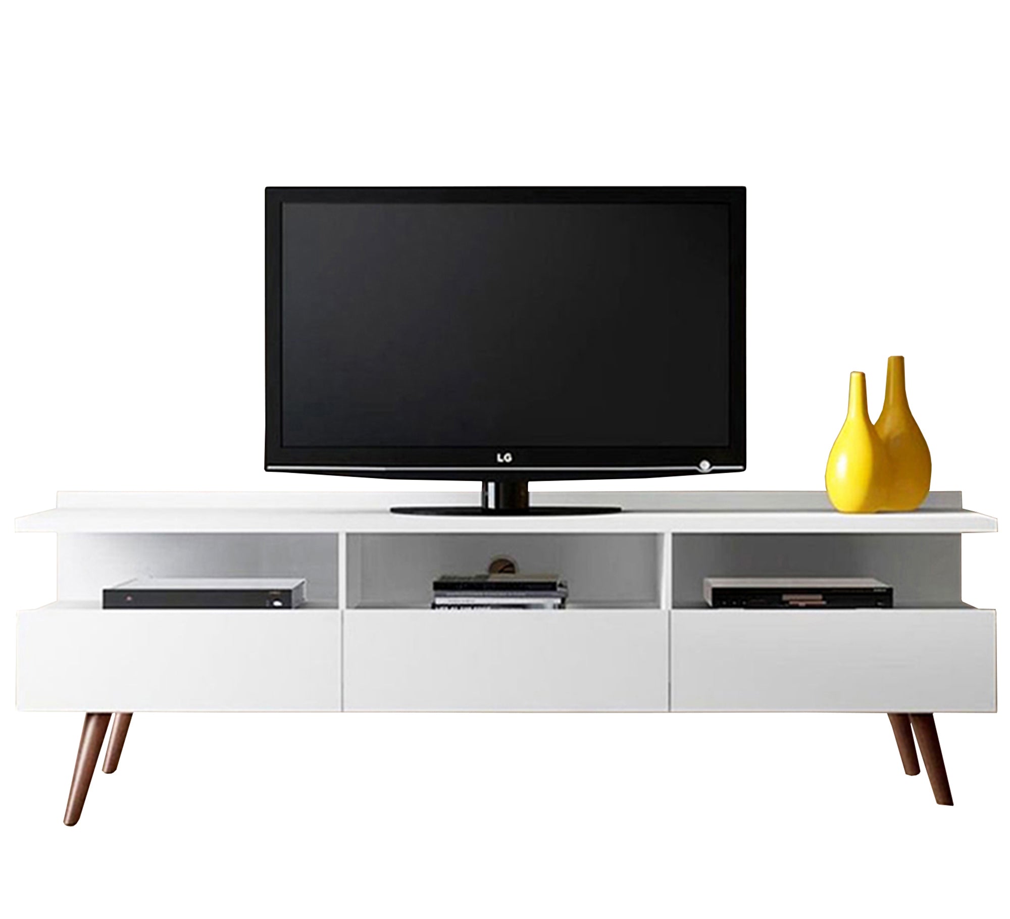 Elegance White TV Unit: Chic Slanted Legs, Sleek Design - Vitrine Furniture - TV Table & Cabinet