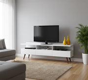 Elegance White TV Unit: Chic Slanted Legs, Sleek Design - Vitrine Furniture - TV Table & Cabinet
