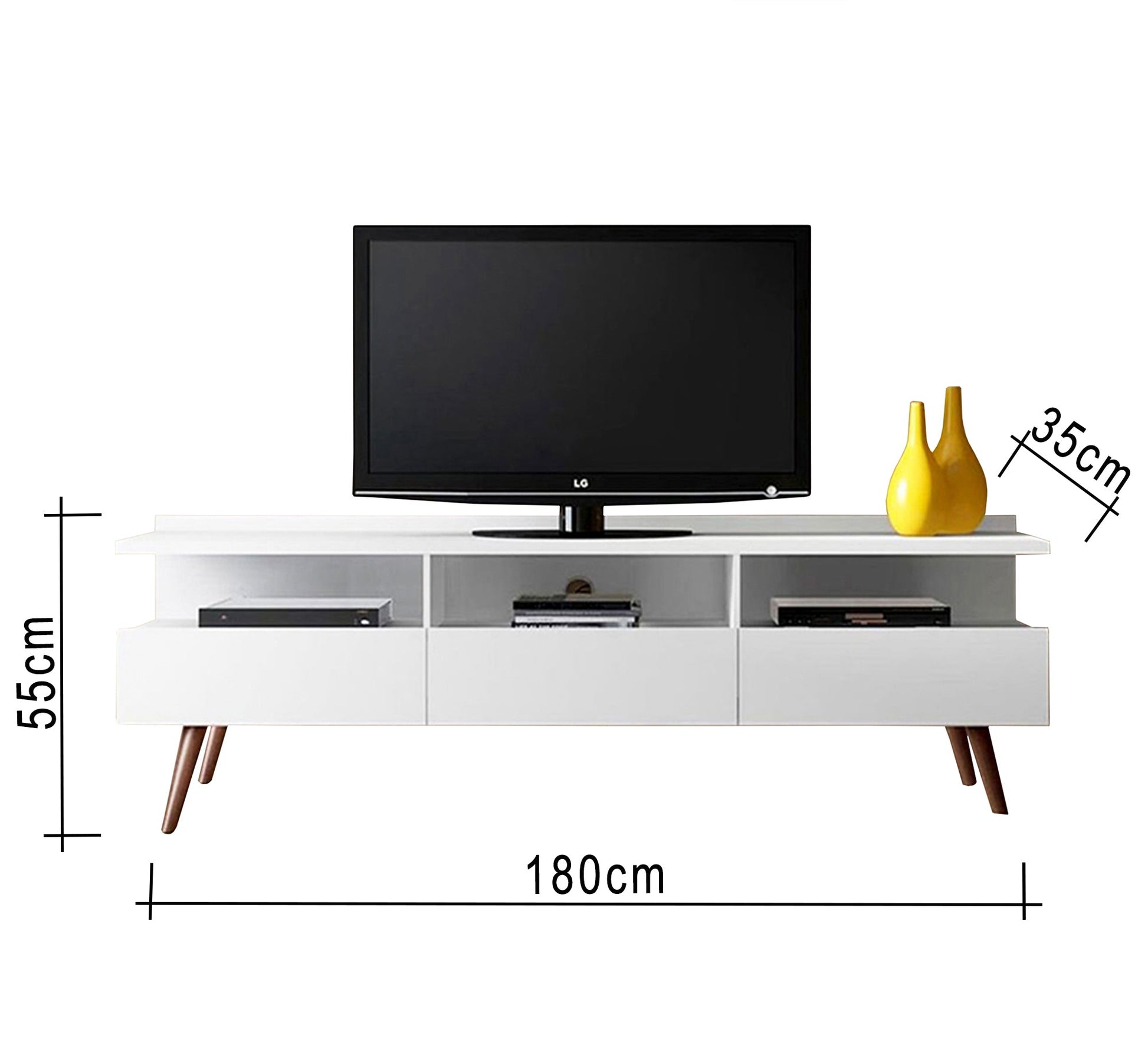 Elegance White TV Unit: Chic Slanted Legs, Sleek Design - Vitrine Furniture - TV Table & Cabinet