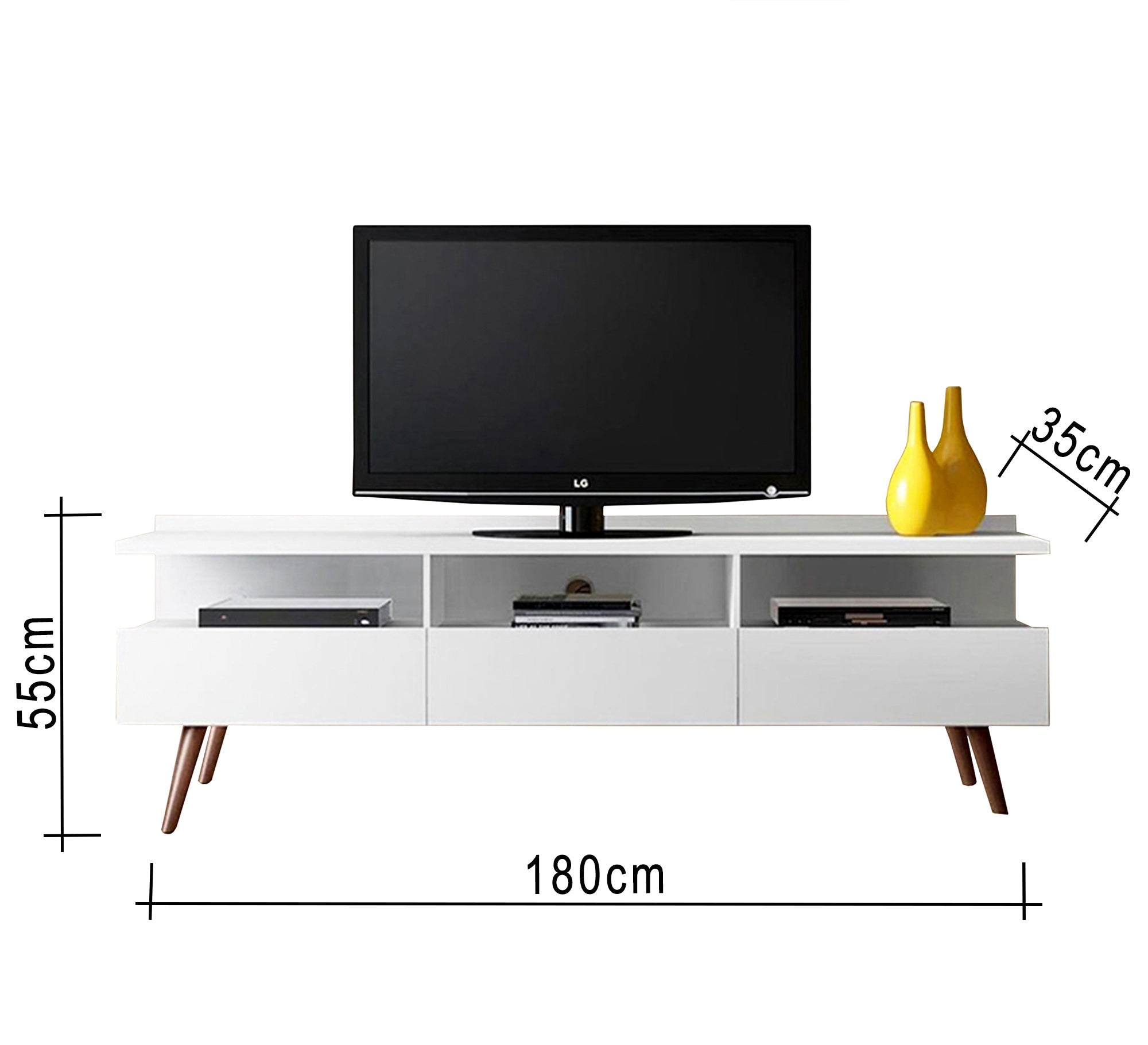 Elegance White TV Unit: Chic Slanted Legs, Sleek Design - Vitrine Furniture - TV Table & Cabinet