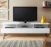 Elegance White TV Unit: Chic Slanted Legs, Sleek Design - Vitrine Furniture - TV Table & Cabinet