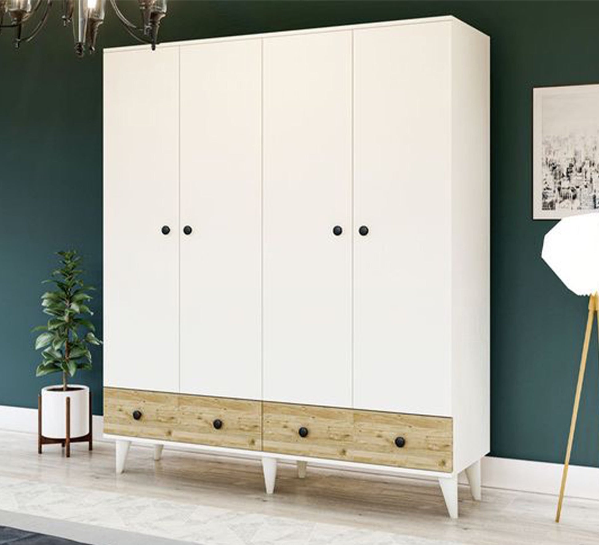 Elegance White Wardrobe with High - Leg Modern Design - Vitrine Furniture - Furniture