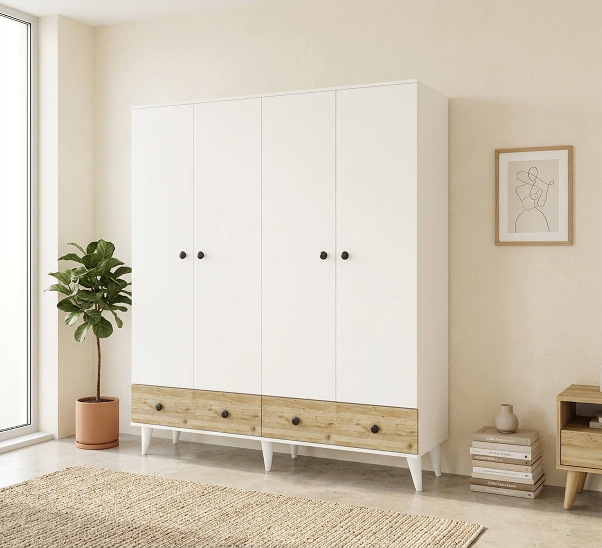 Elegance White Wardrobe with High - Leg Modern Design - Vitrine Furniture - Wardrobes