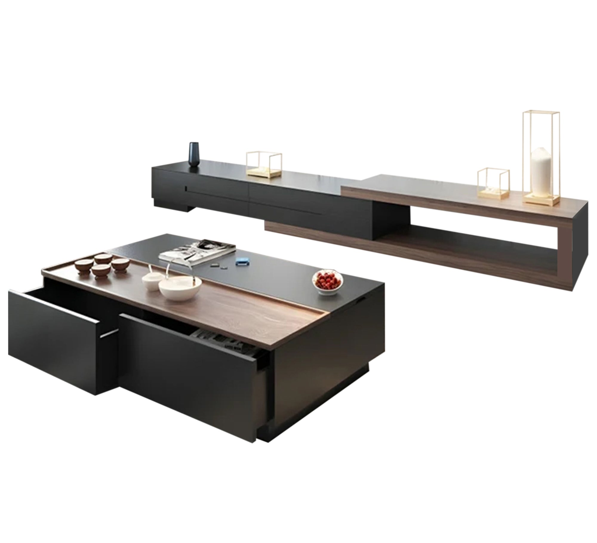 Elegant and modern black and brown coffee table and TV unit - Vitrine Furniture - Furniture