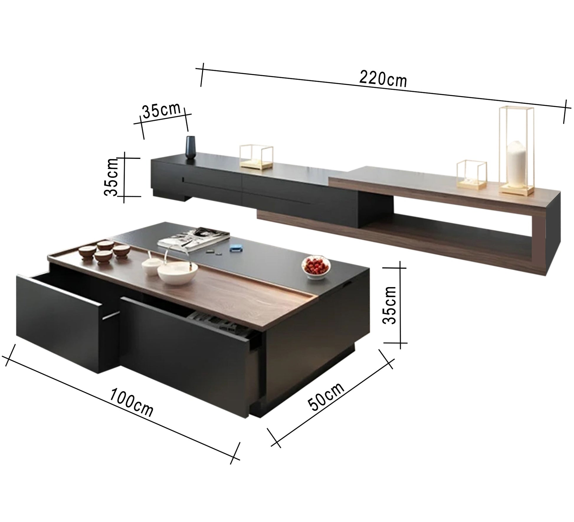 Elegant and modern black and brown coffee table and TV unit - Vitrine Furniture - Furniture
