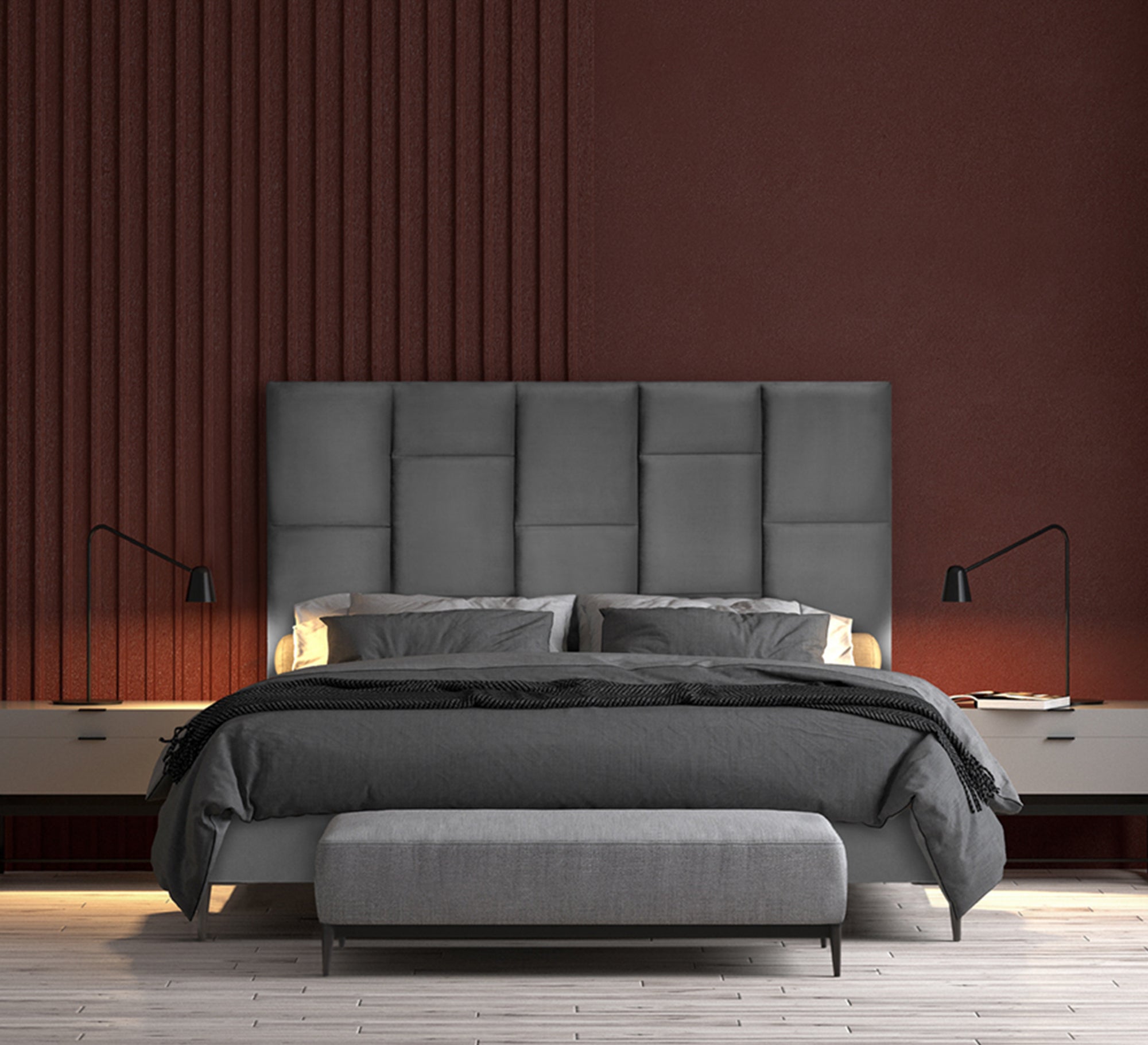 Elegant bed in dark gray - Vitrine Furniture - Furniture