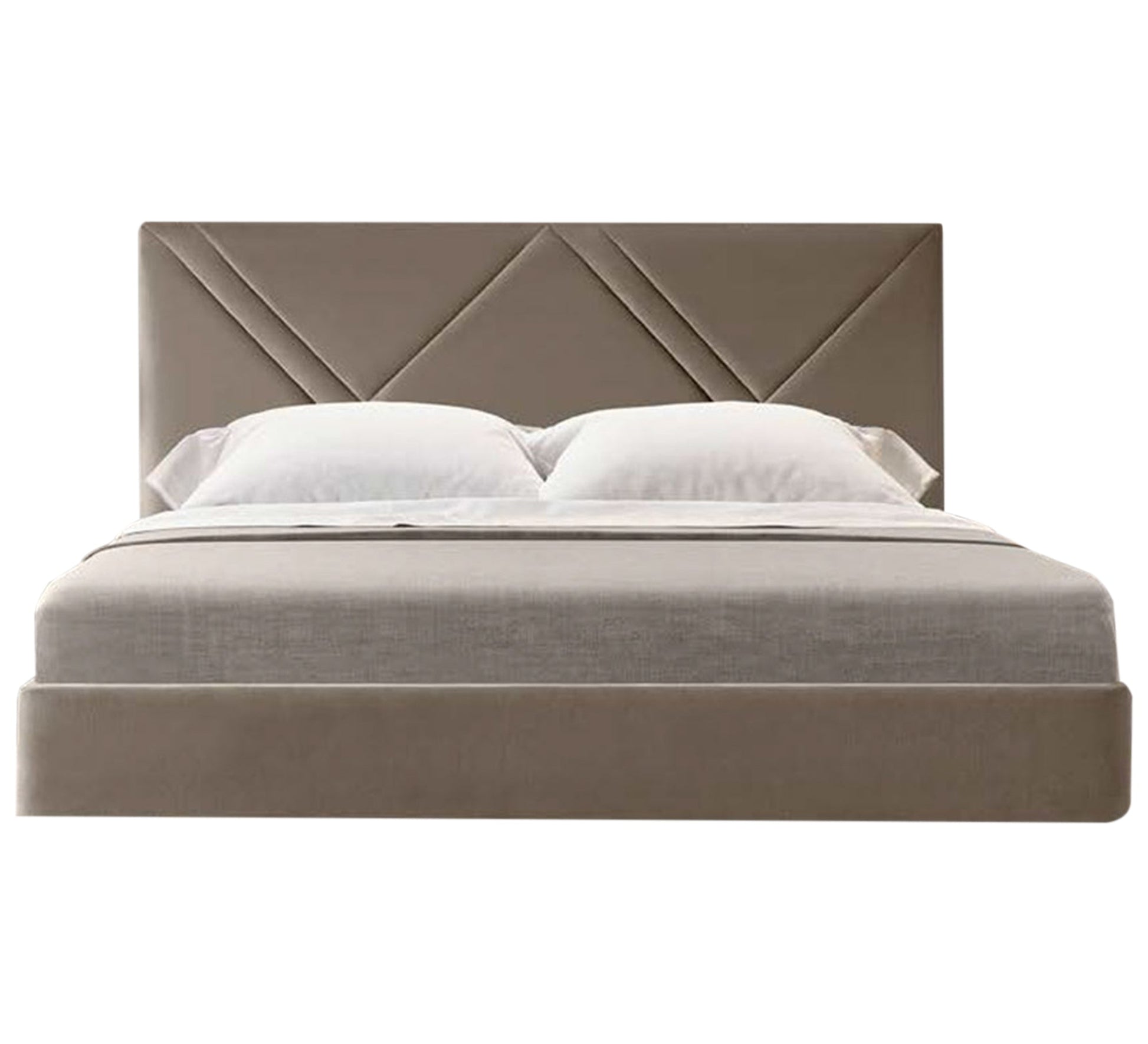Elegant beige bed with a capitone headboard with diagonal stripes - Vitrine Furniture - Furniture