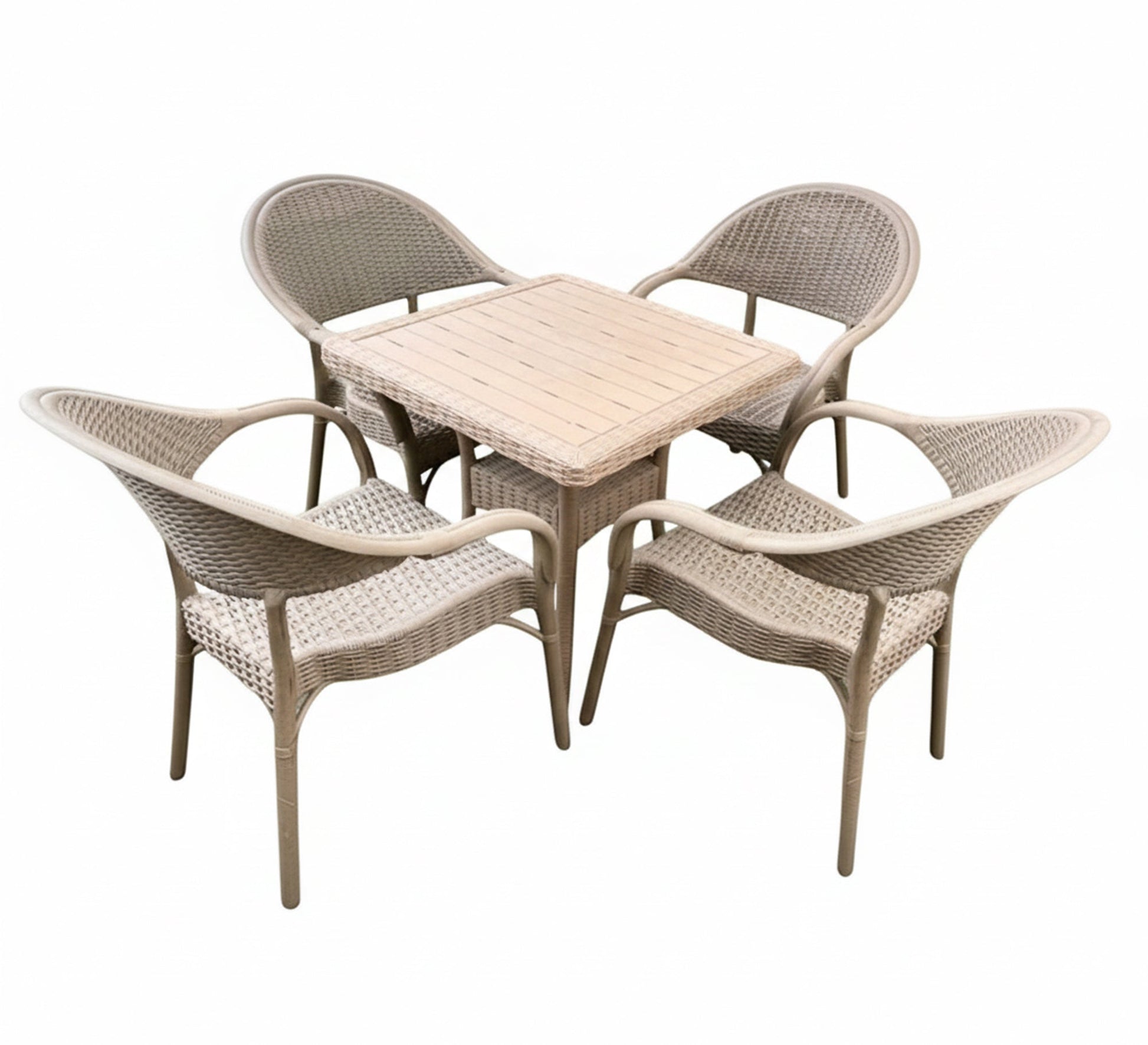 Elegant beige patio set with blue cushions - Vitrine Furniture - Outdoor Products