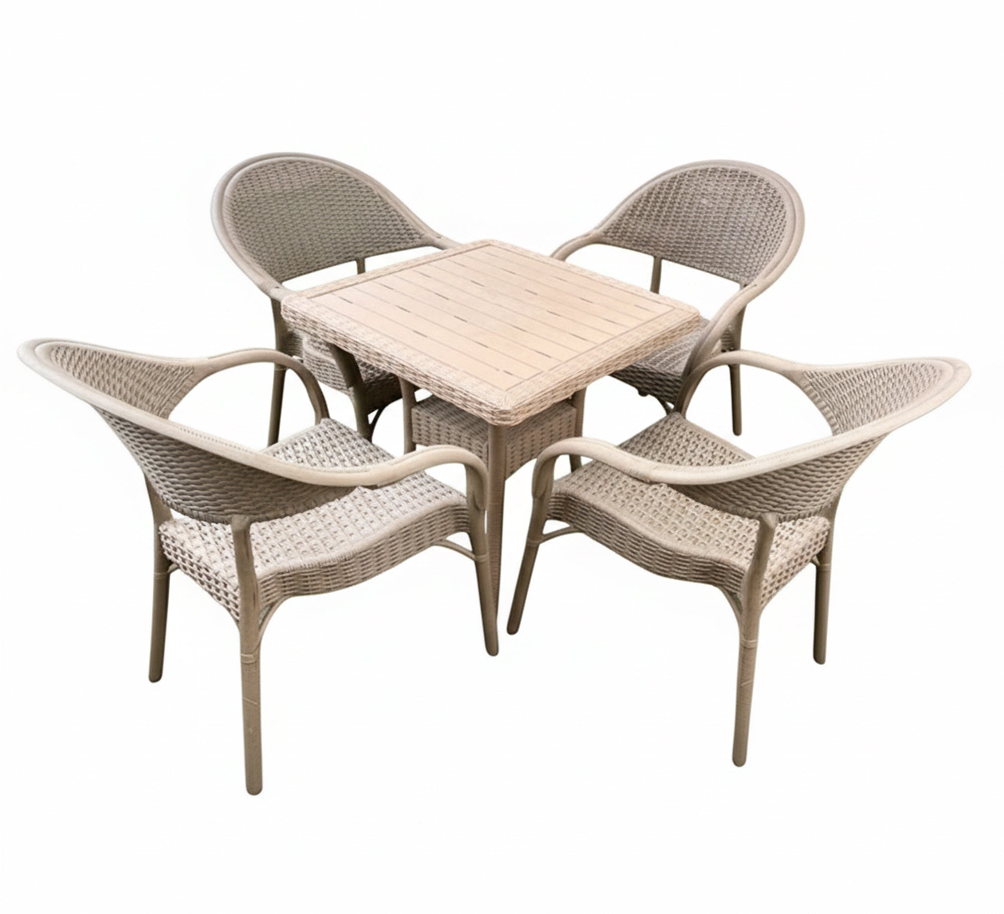 Elegant beige patio set with blue cushions - Vitrine Furniture - Outdoor Products