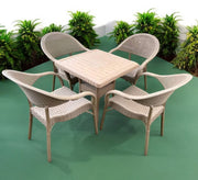 Elegant beige patio set with blue cushions - Vitrine Furniture - Outdoor Products