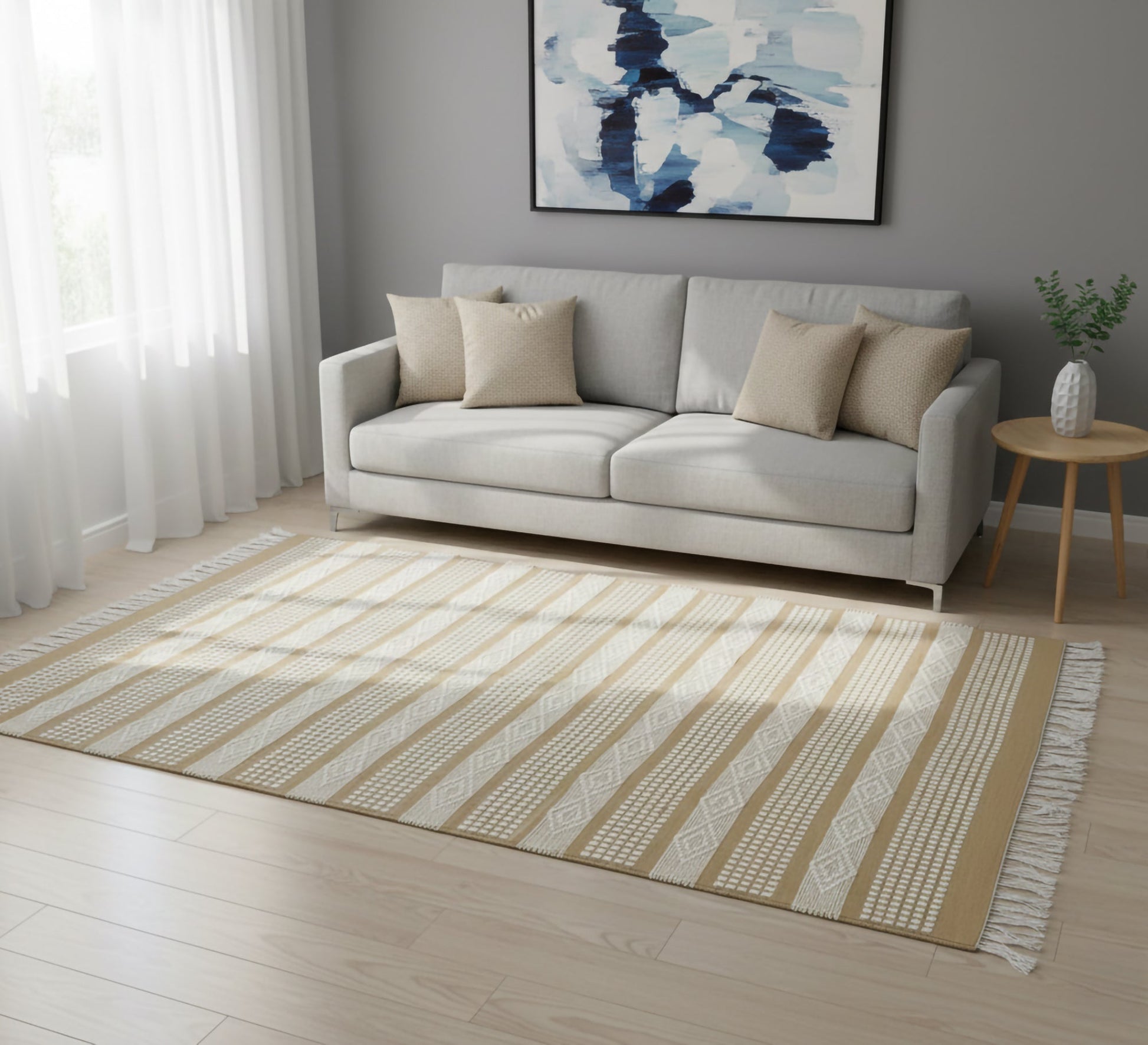 Elegant beige rug with repeated diamond patterns - Vitrine Furniture - Accessories